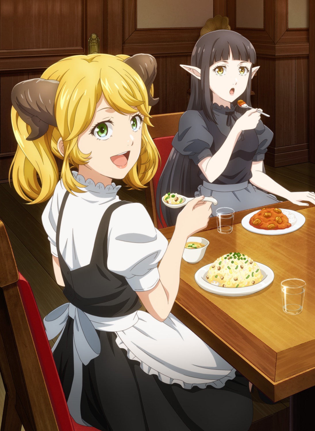 aletta_(isekai_shokudou), disc_cover, horns, isekai_shokudou, kuro_(isekai_shokudou), pointy_ears, shouji_yasukazu