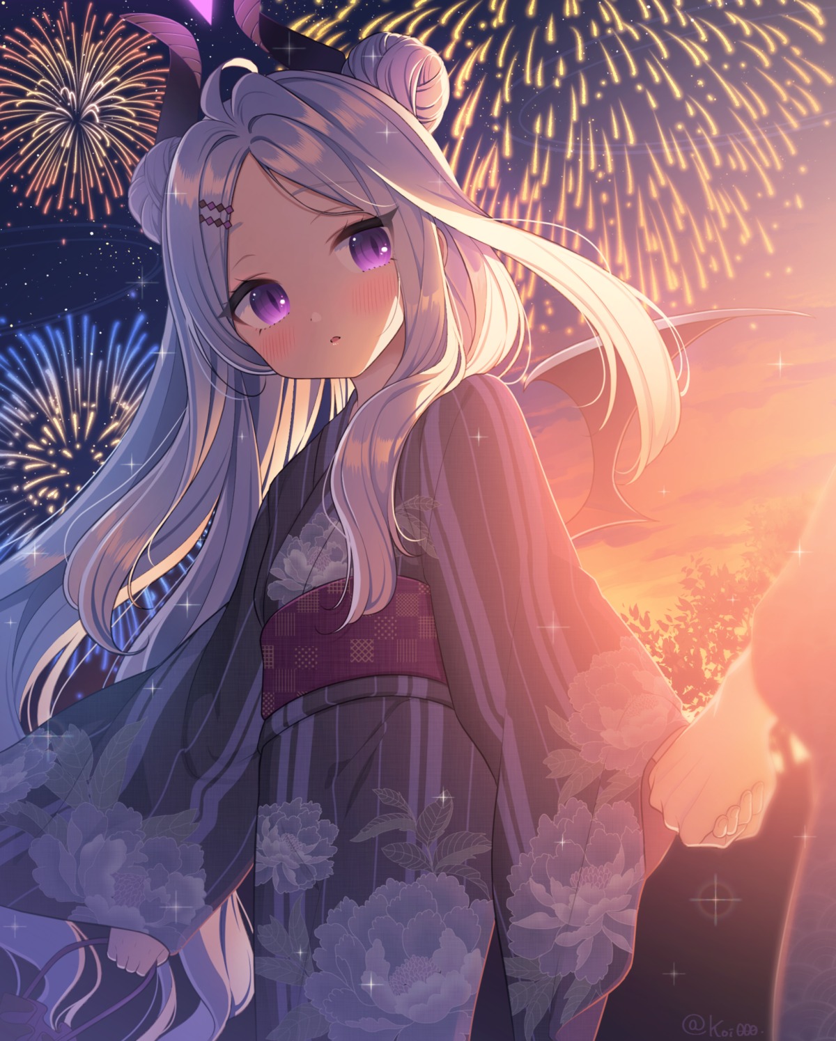 blue_archive, devil, halo, horns, nishiki_koi, sorasaki_hina, wings, yukata