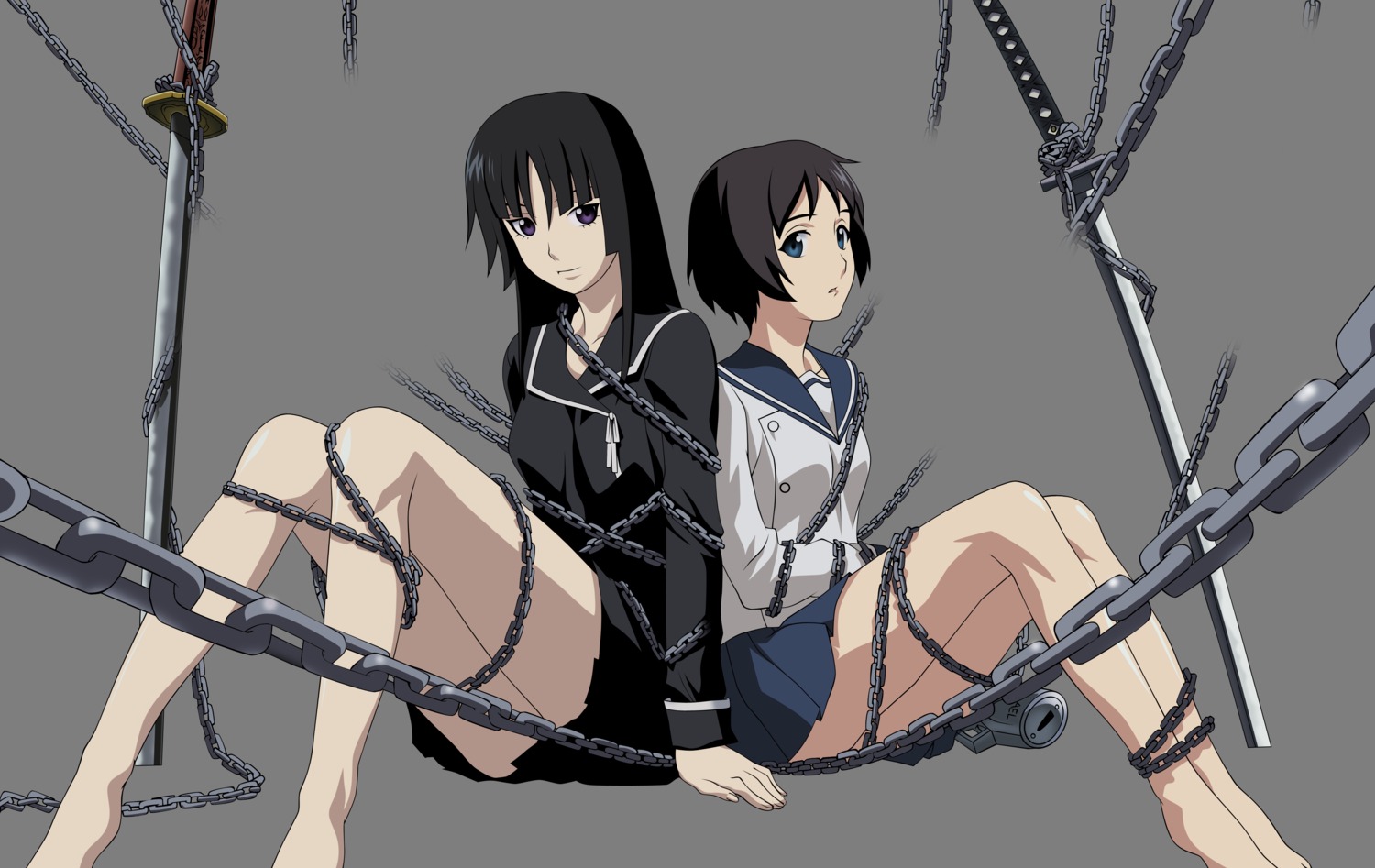 ga-rei_zero, isayama_yomi, seifuku, sword, transparent_png, tsuchimiya_kagura