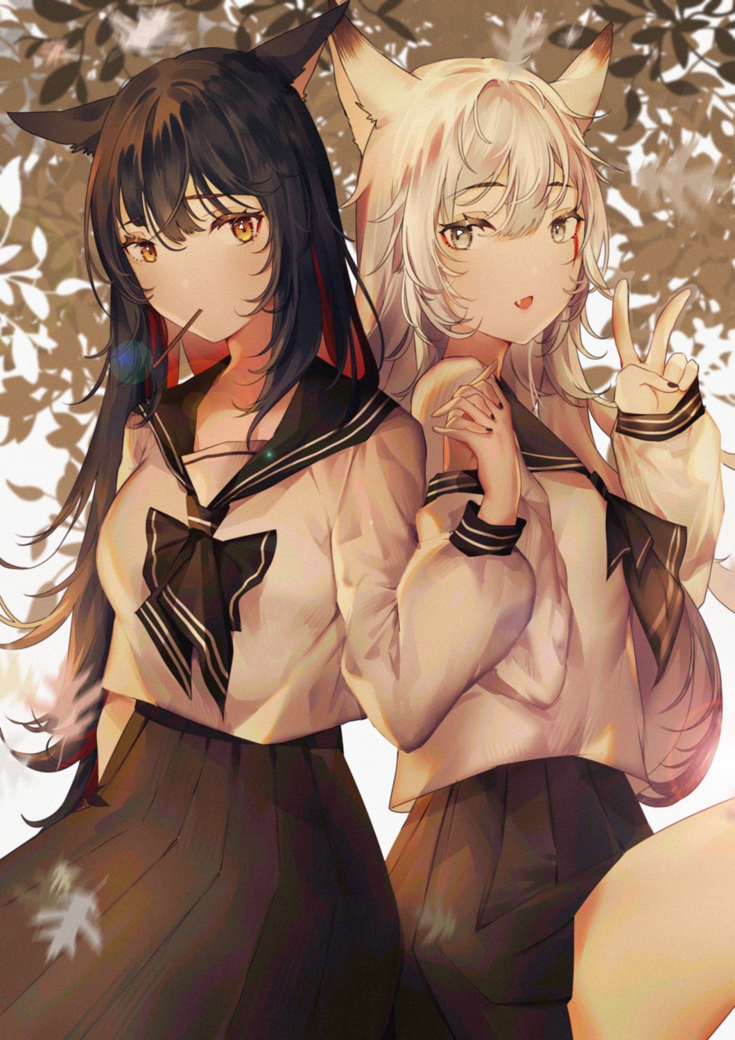 animal_ears, arknights, lappland_(arknights), seifuku, skirt_lift, texas_(arknights), xiongshouji