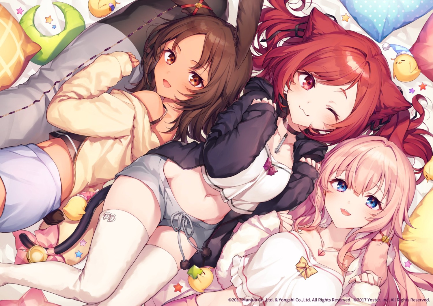 animal_ears, azur_lane, bunny_ears, i-19_(azur_lane), i-25_(azur_lane), i-26_(azur_lane), komeshiro_kasu, manjuu_(azur_lane), nekomimi, tail, thighhighs