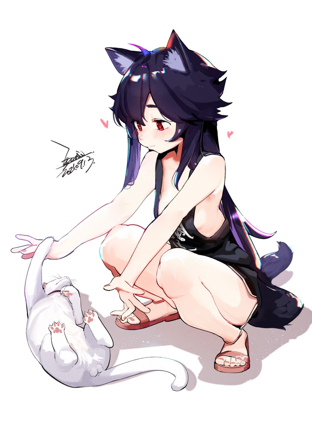 animal_ears, ejami, kitsune, neko, no_bra, tail