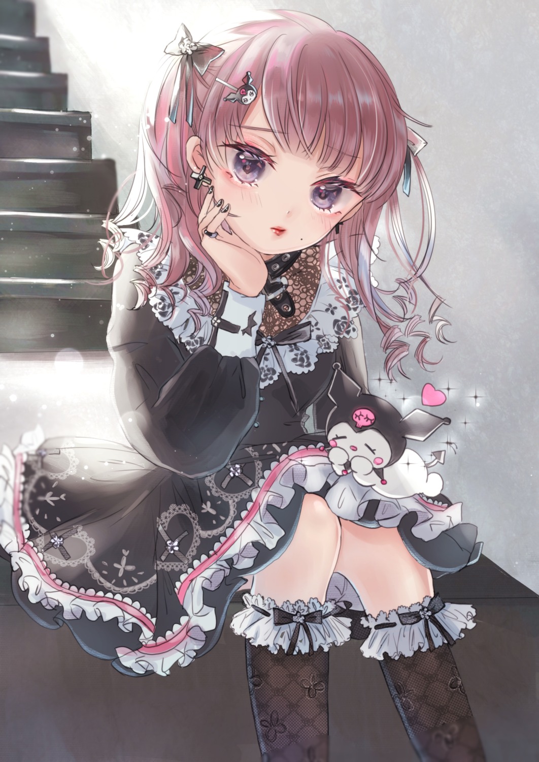 bunapi_(bunapii), dress, gothic_lolita, kuromi_(sanrio), lolita_fashion, onegai_my_melody, skirt_lift