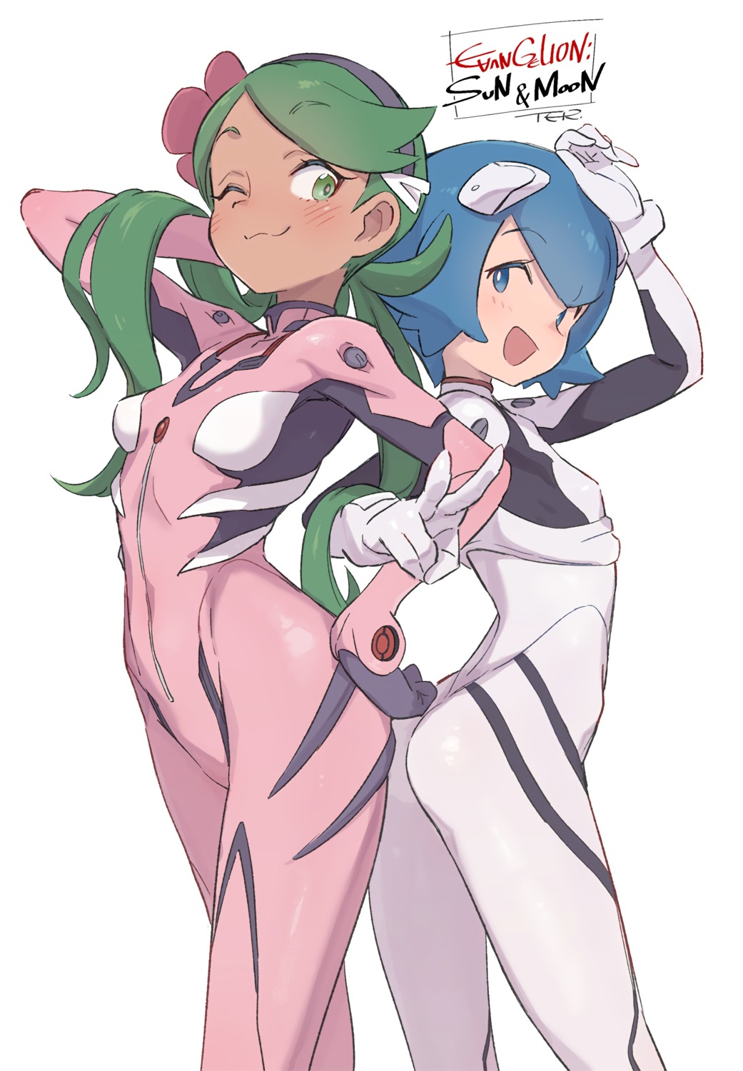 ass, ayanami_rei, bodysuit, cosplay, makinami_mari_illustrious, mao_(pokemon), neon_genesis_evangelion, pokemon