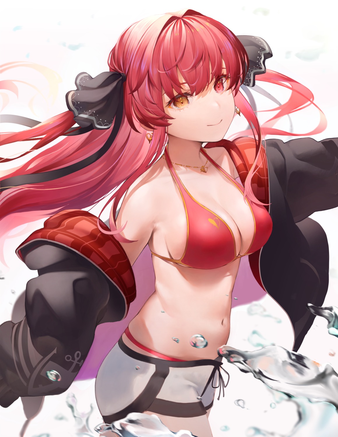 bikini, heterochromia, hololive, houshou_marine, katsumata_masato, open_shirt, swimsuits