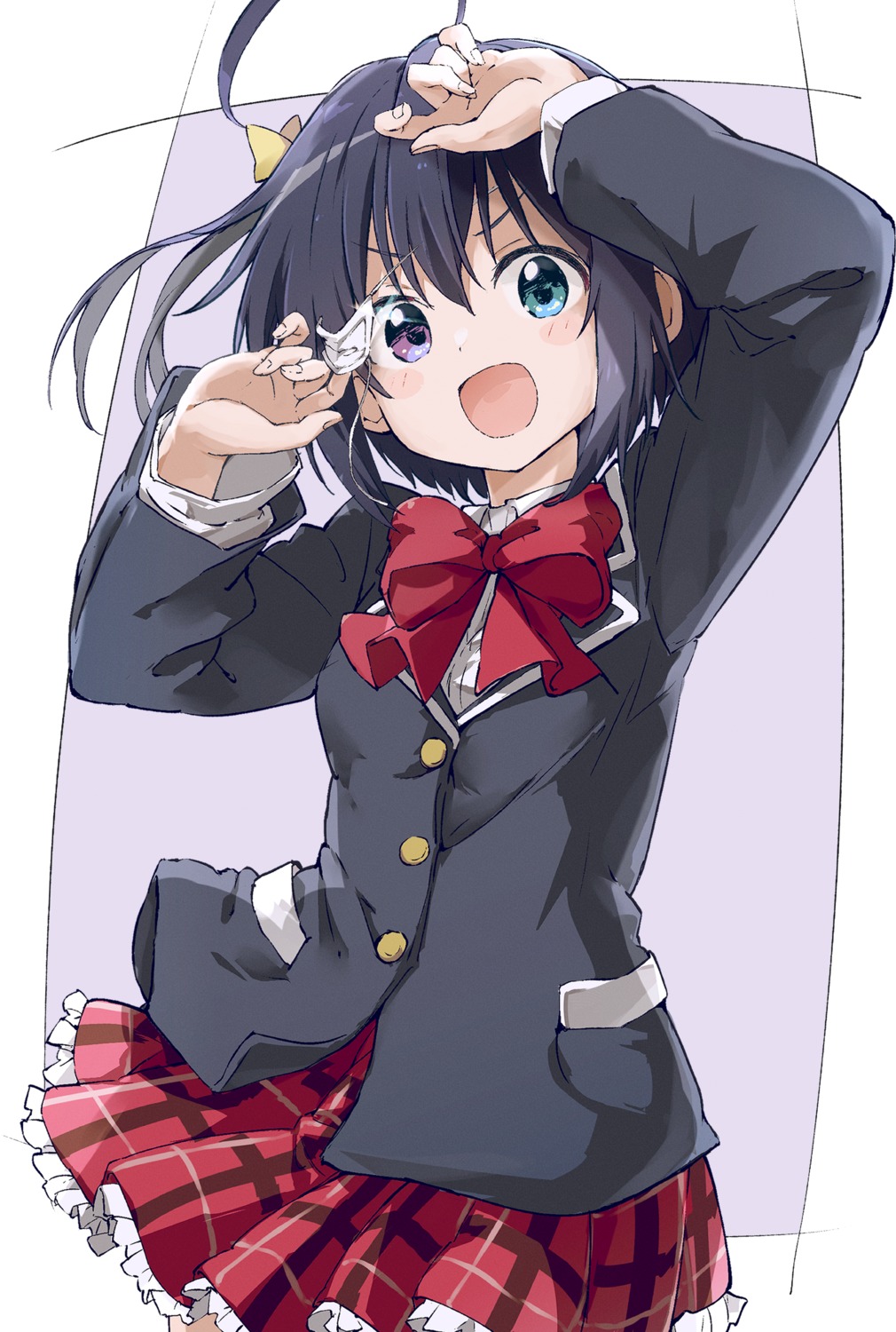 chuunibyou_demo_koi_ga_shitai!, eyepatch, heterochromia, rauto, seifuku, skirt_lift, takanashi_rikka