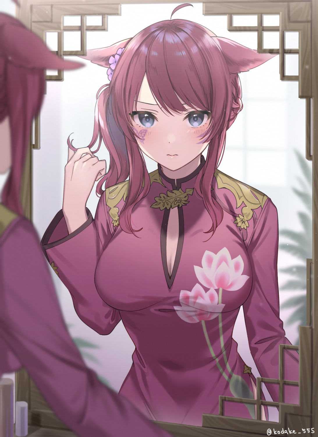 animal_ears, chinadress, cleavage, takeko_spla, tattoo