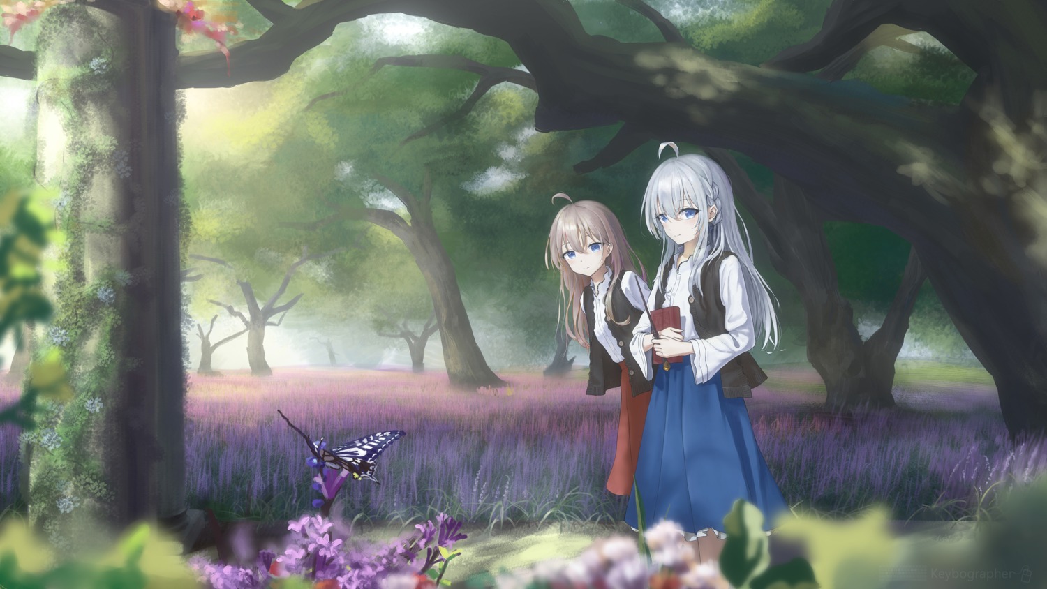 elaina_(majotabi), houki_(majotabi), landscape, majo_no_tabitabi, ti_hai_diao_yu, wallpaper