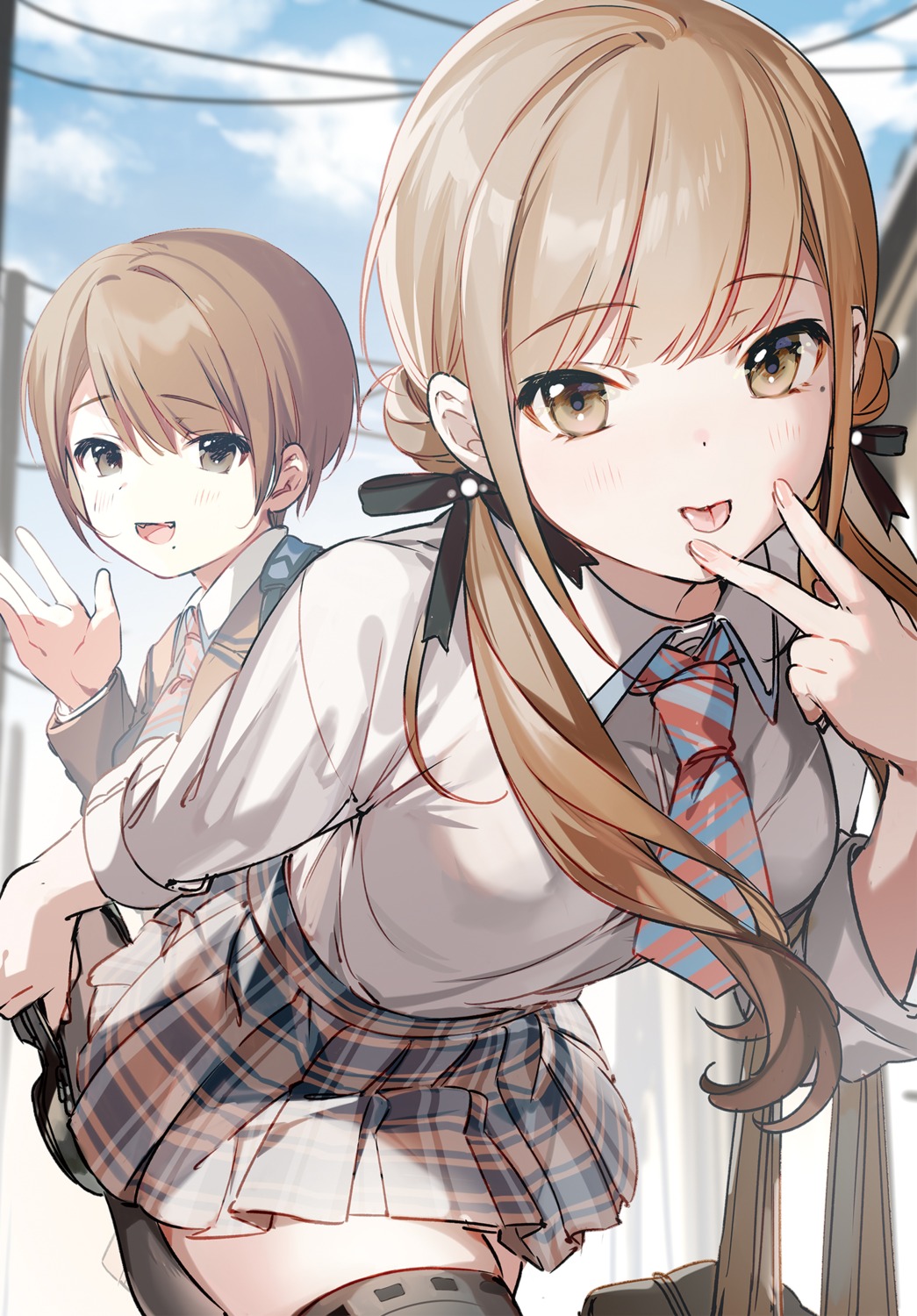 almic, jinguuji_naori, jinguuji_rumi, koi_wa_futago_de_warikirenai, seifuku, thighhighs