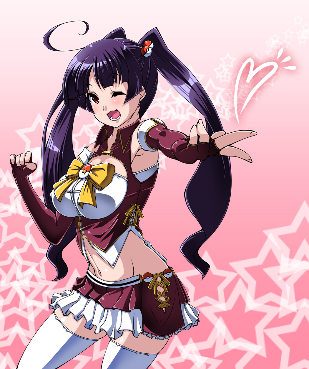 cleavage, natsume_(pokemon), pokemon, satsuki_imonet, thighhighs