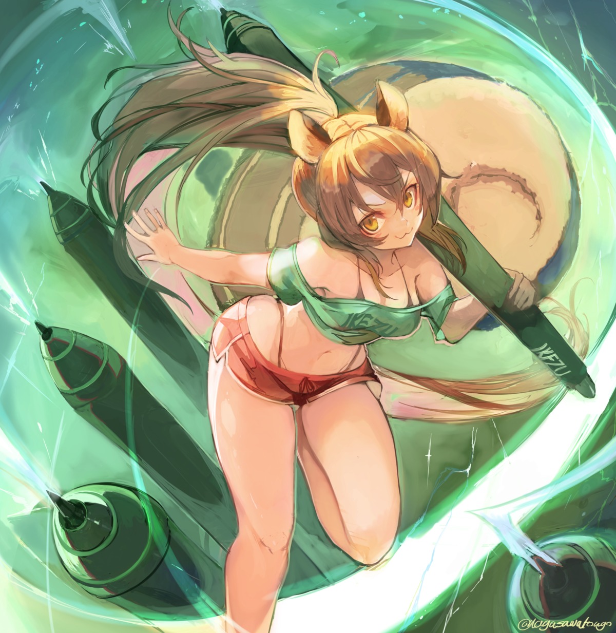 animal_ears, bikini, nagasawa_tougo, open_shirt, swimsuits, tail