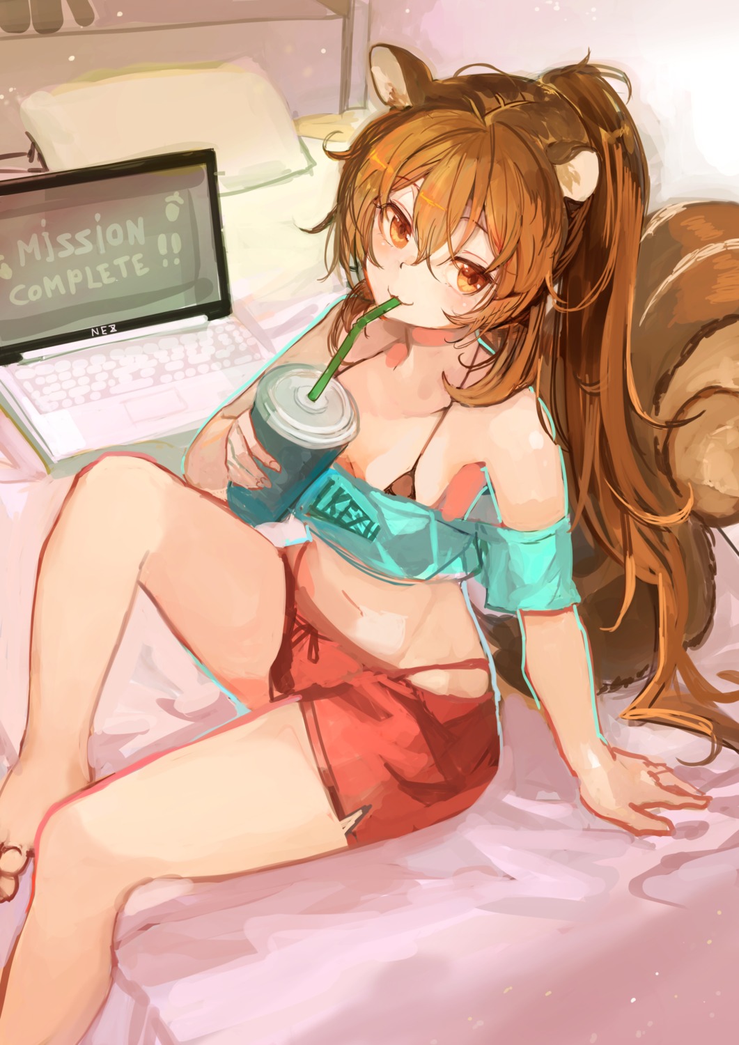 animal_ears, bikini, nagasawa_tougo, open_shirt, swimsuits, tail