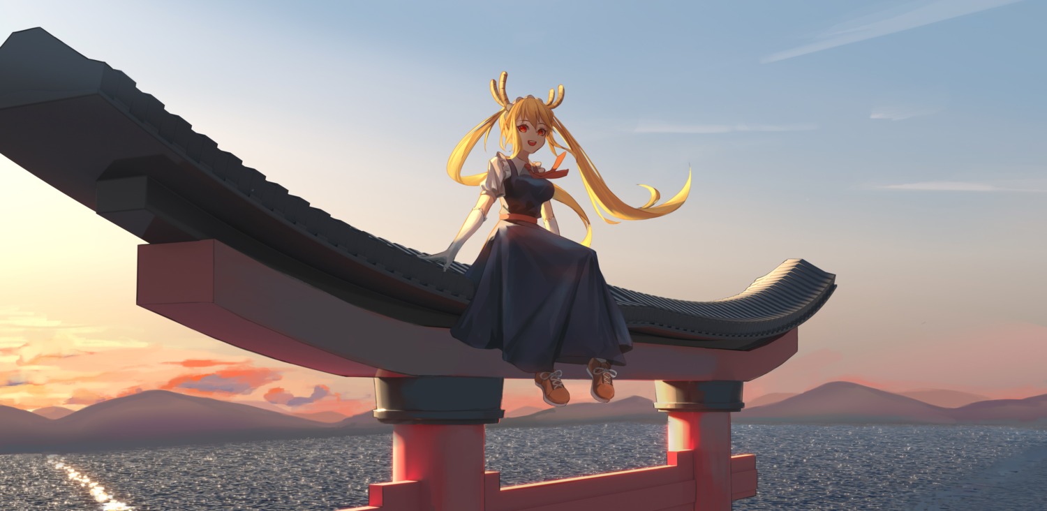 horns, inkrua, kobayashi-san_chi_no_maidragon, landscape, maid, tooru_(maidragon)