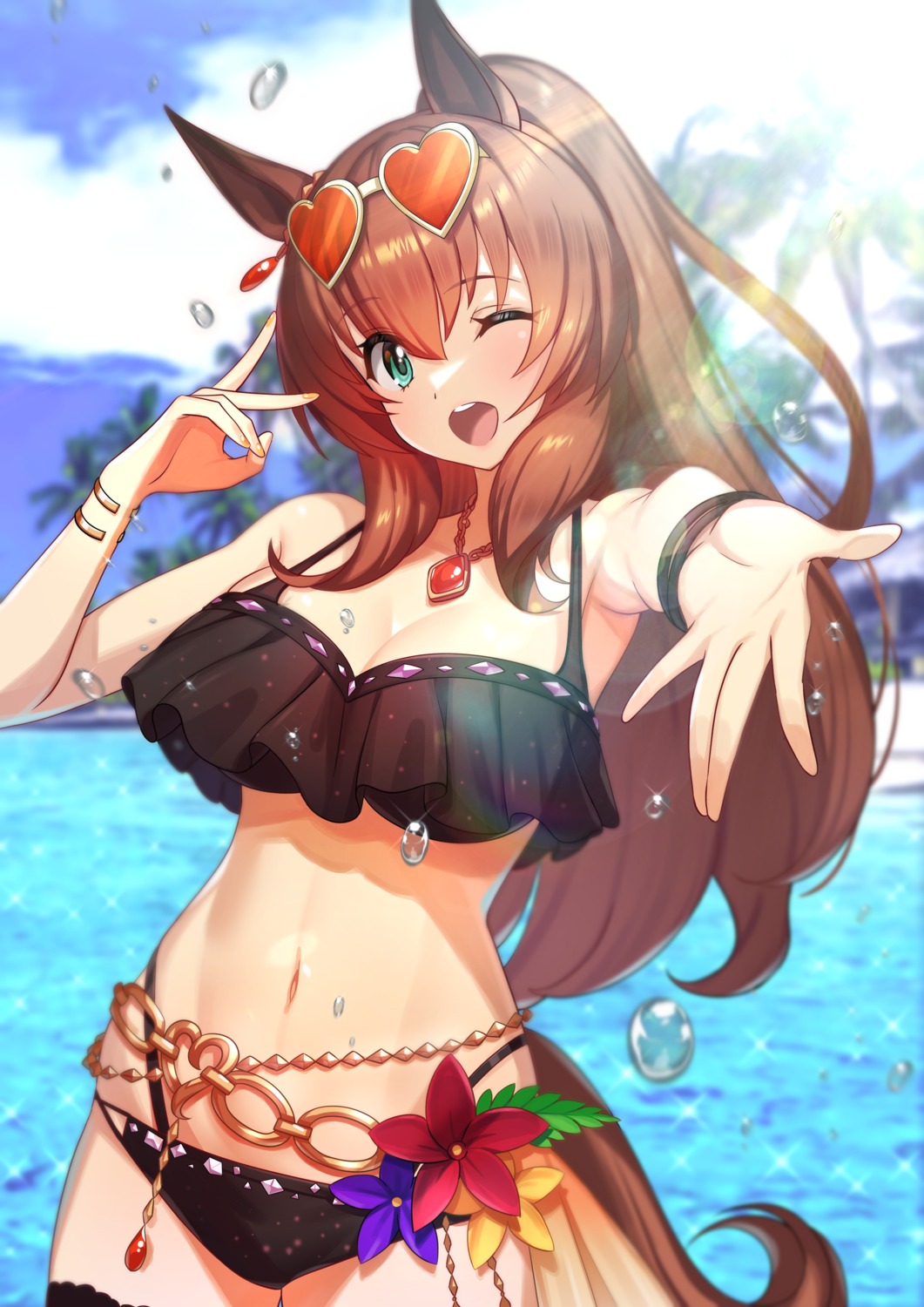 animal_ears, bikini, cleavage, green322, maruzensky_(umamusume), megane, swimsuits, tail