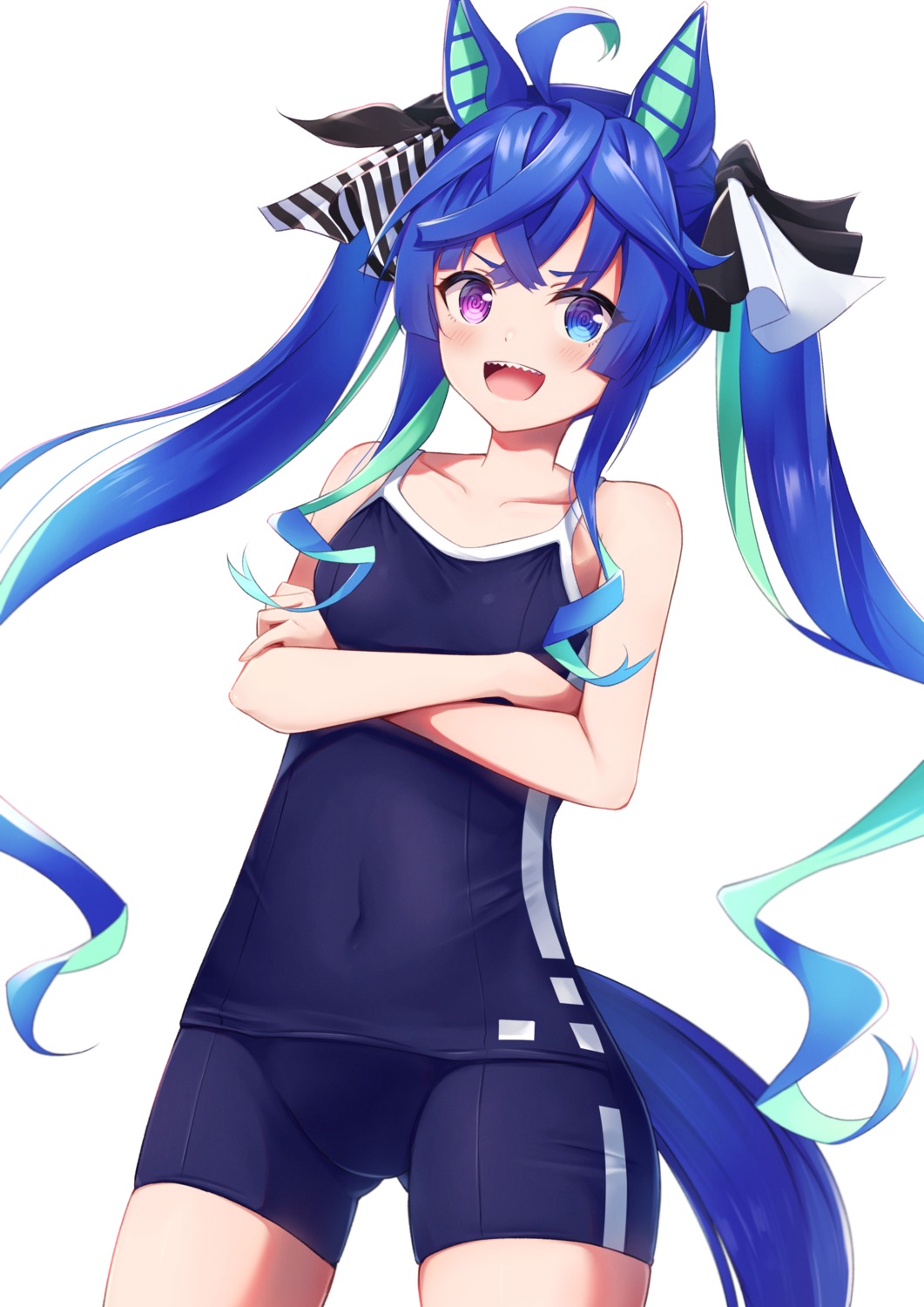 animal_ears, heterochromia, miso_(misomiso_154), school_swimsuit, swimsuits, tail, twin_turbo_(umamusume), uma_musume_pretty_derby