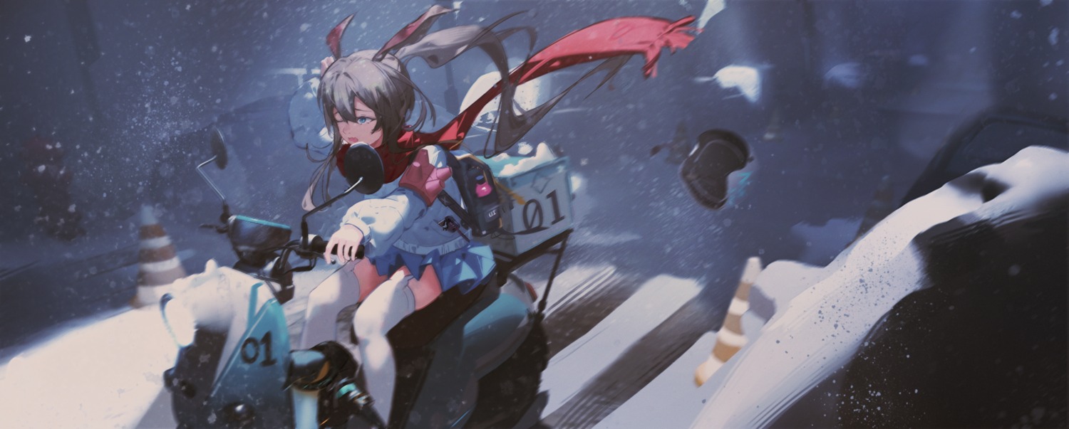 amiya_(arknights), animal_ears, arknights, bunny_ears, lanchuan, stockings, sweater, thighhighs
