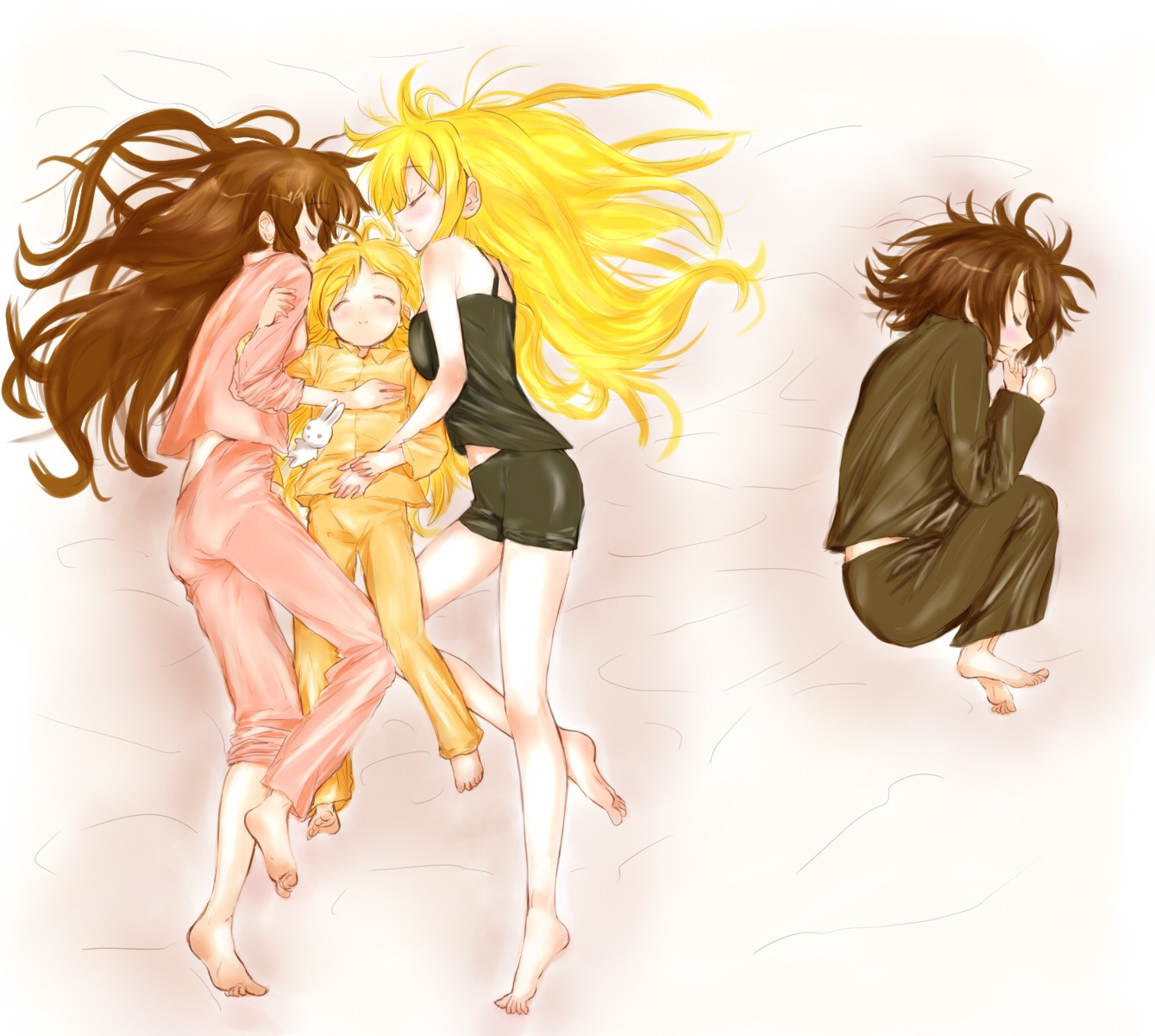 fate_testarossa, heterochromia, kohinore, mahou_shoujo_lyrical_nanoha, mahou_shoujo_lyrical_nanoha_strikers, pajama, takamachi_nanoha, vivio, yagami_hayate
