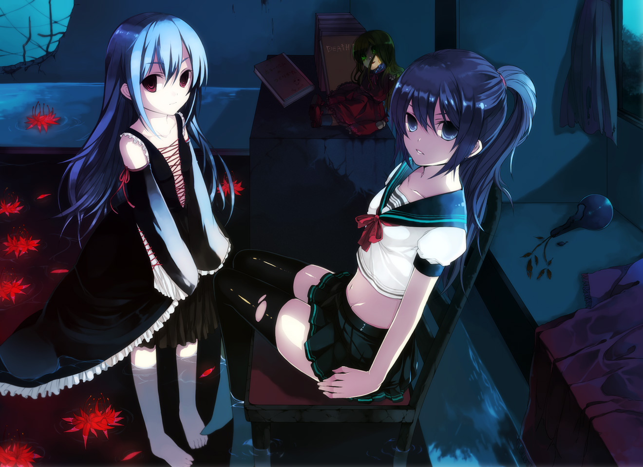 hase_neet, seifuku, thighhighs, torn_clothes, wet