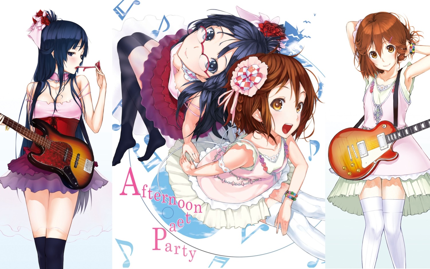 akiyama_mio, cior, guitar, hirasawa_yui, k-on!, ken-1, megane, thighhighs, wallpaper