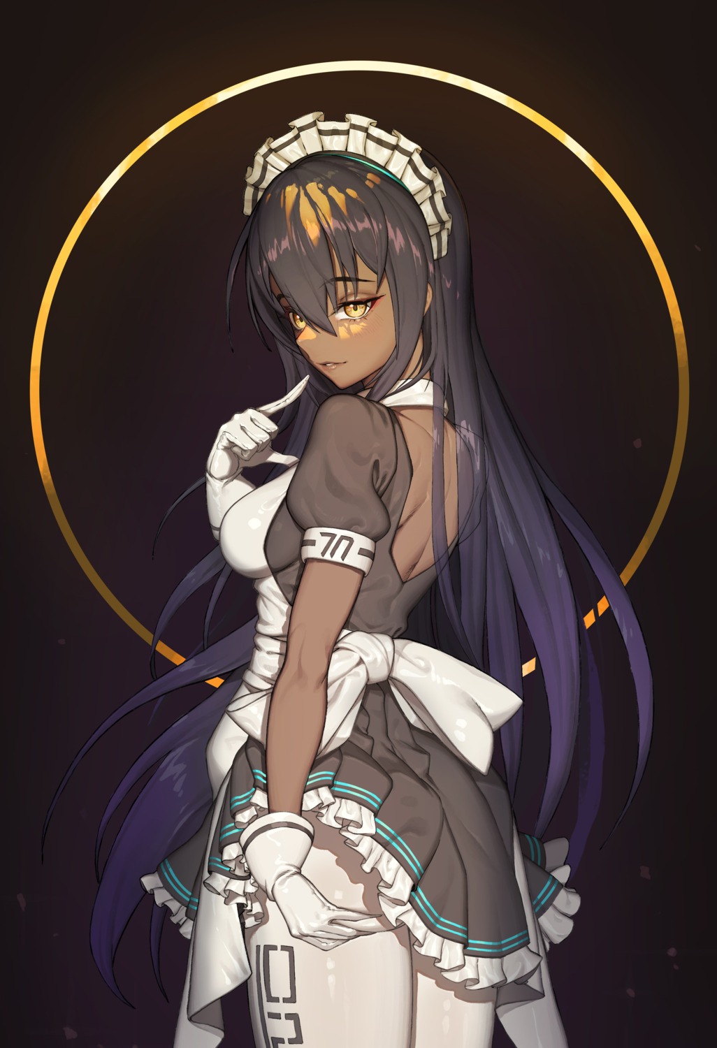 blue_archive, hellk111, kakudate_karin, maid, no_bra, pantyhose, skirt_lift