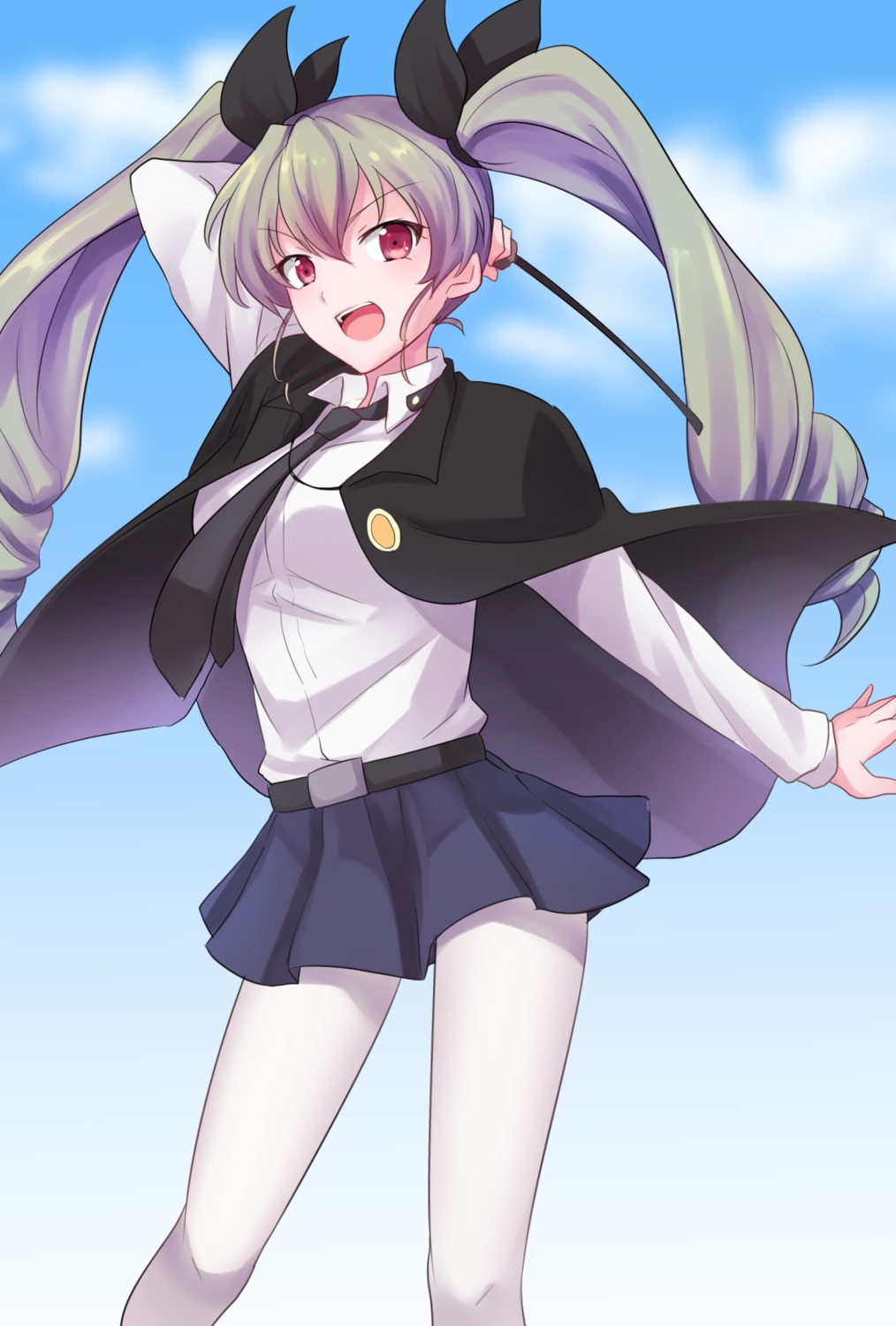 anchovy, aoinu503, girls_und_panzer, pantyhose, tomato-ed, uniform, weapon