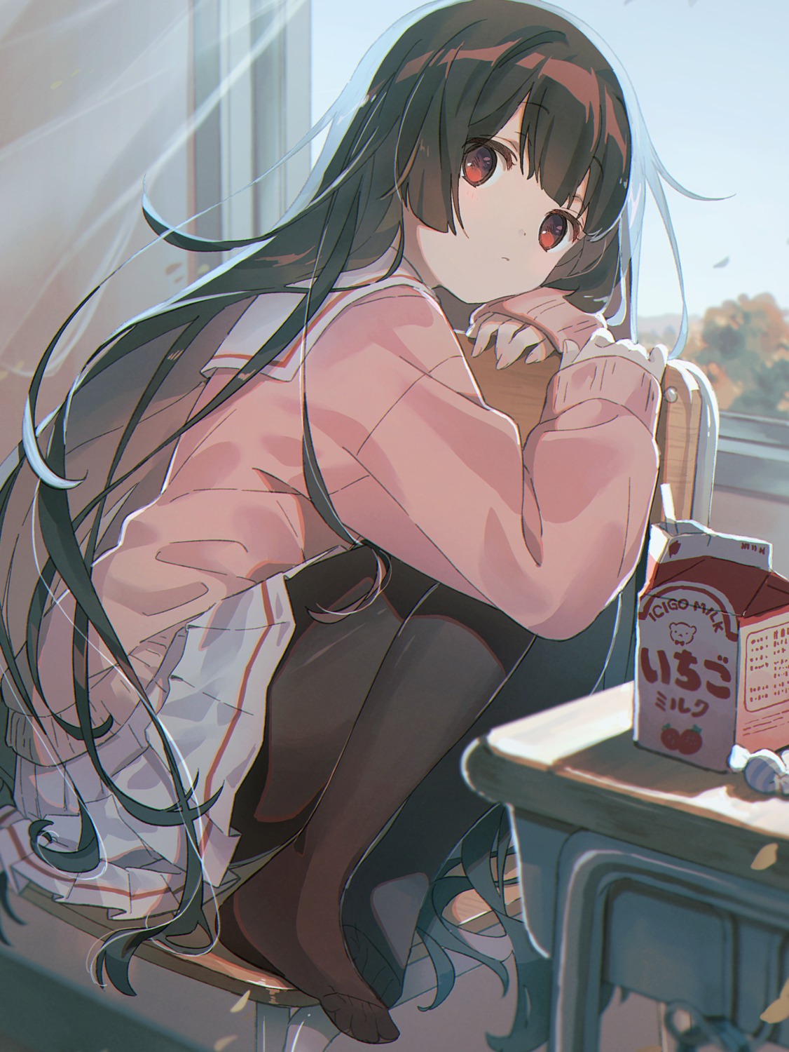 pantyhose, pom_(soupy), seifuku, skirt_lift, sweater