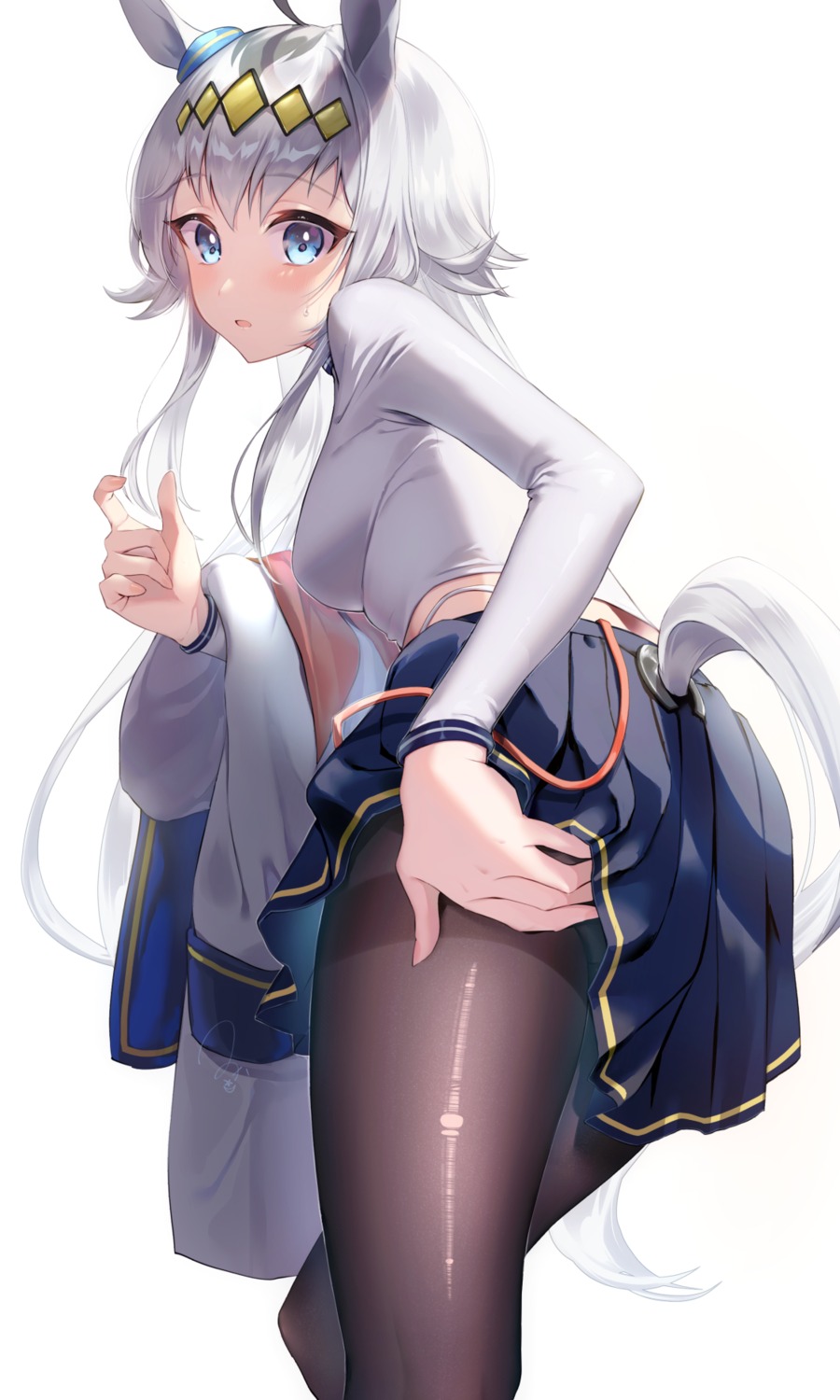 animal_ears, ass_grab, mikazuki_mika, oguri_cap_(umamusume), pantyhose, see_through, skirt_lift, tail, torn_clothes, uma_musume_pretty_derby, uniform