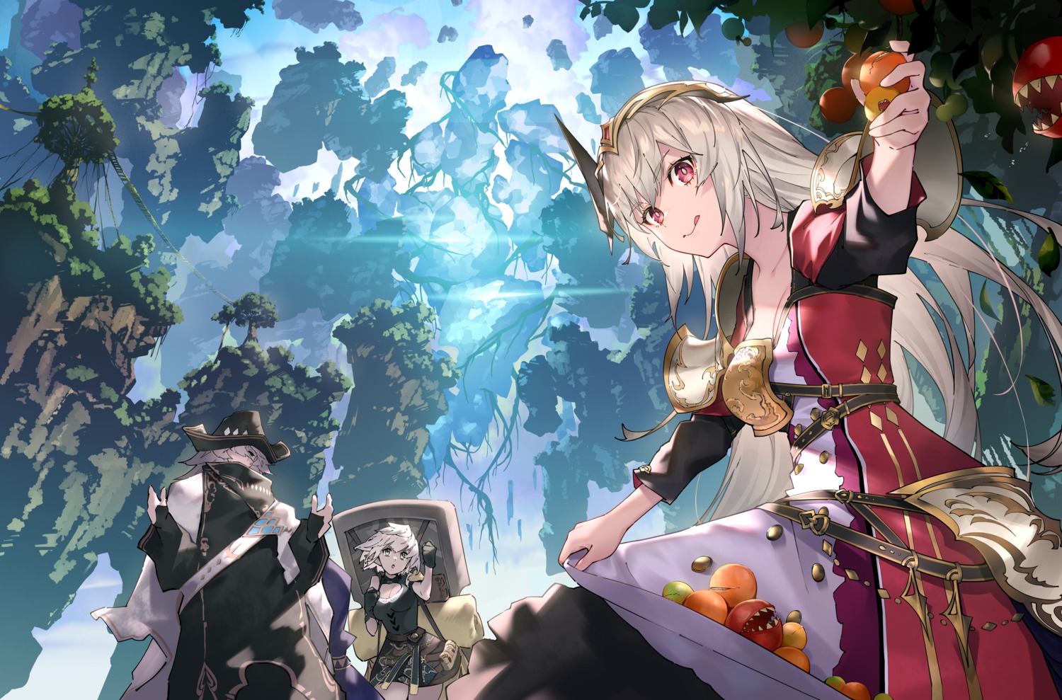 armor, dress, essual_(layer_world), horns, pointy_ears