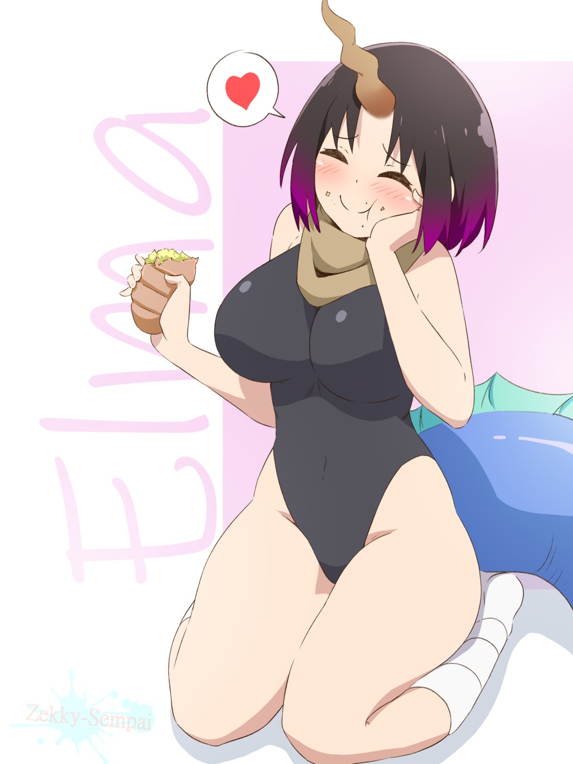 elma_(maidragon), horns, kobayashi-san_chi_no_maidragon, leotard, tail, zekkymonzz