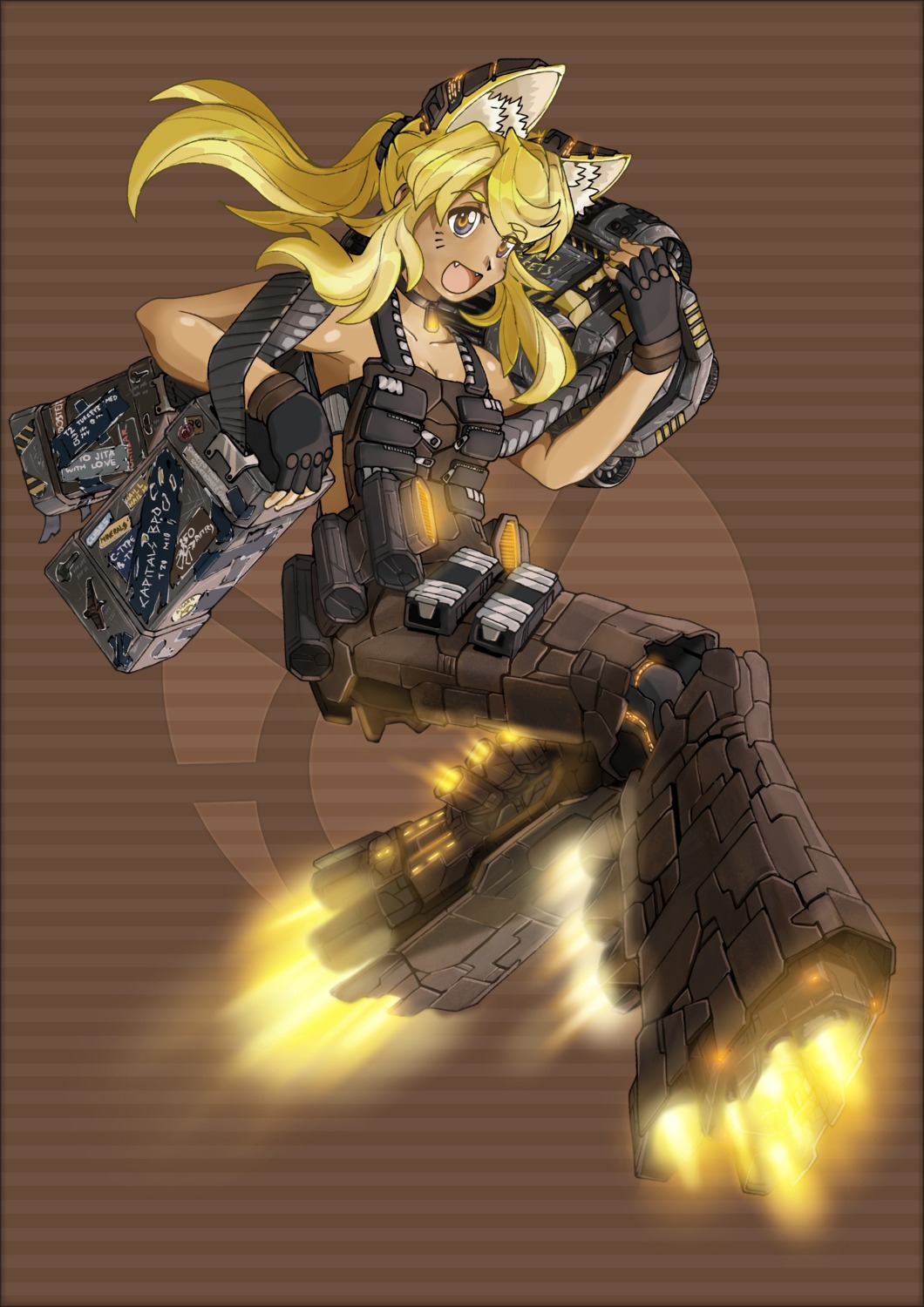 animal_ears, armor, evemoedesu, liru, magical_pokaan, no_bra