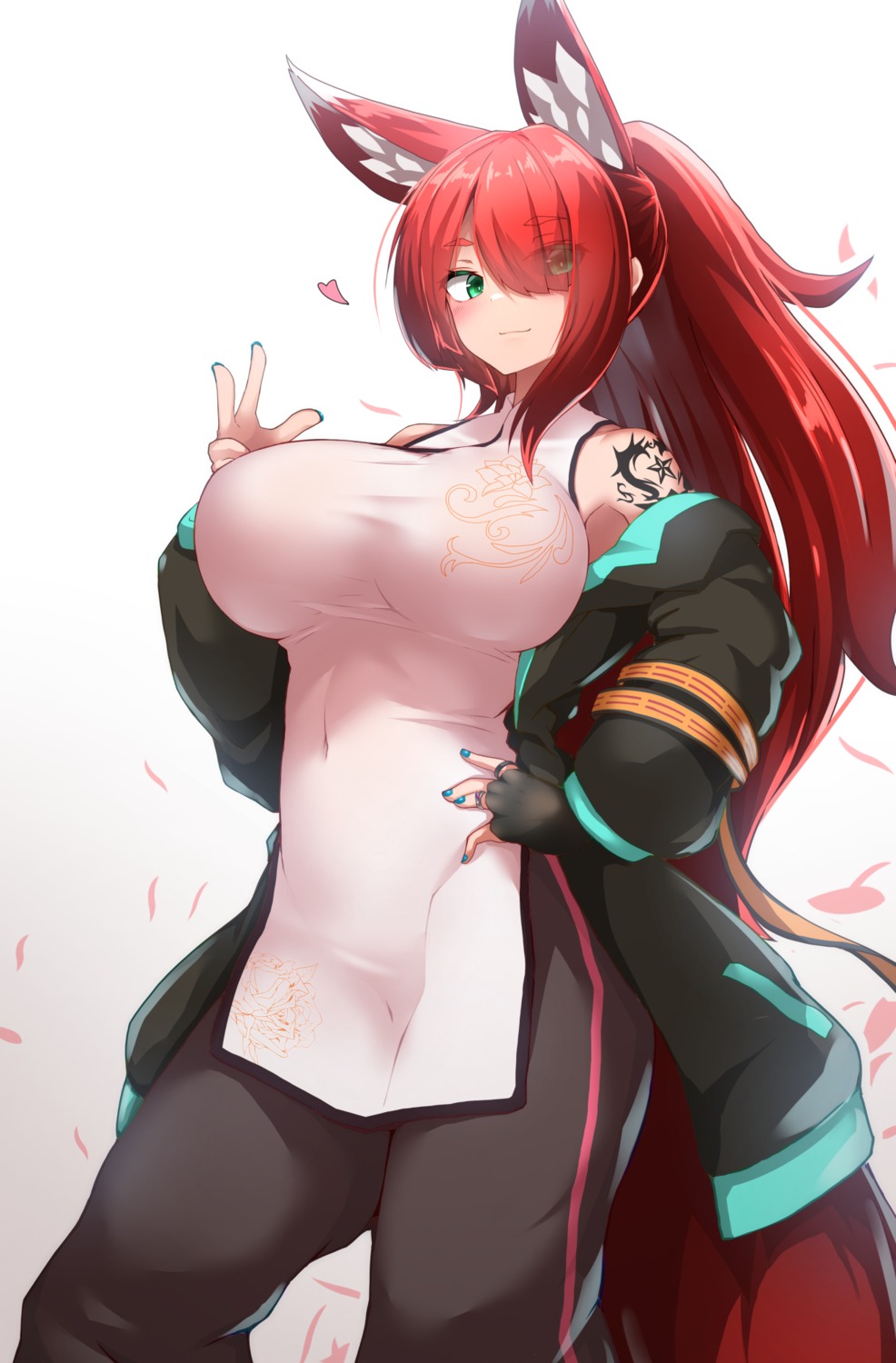 animal_ears, chinadress, kitsune, tail, tattoo, tylwing