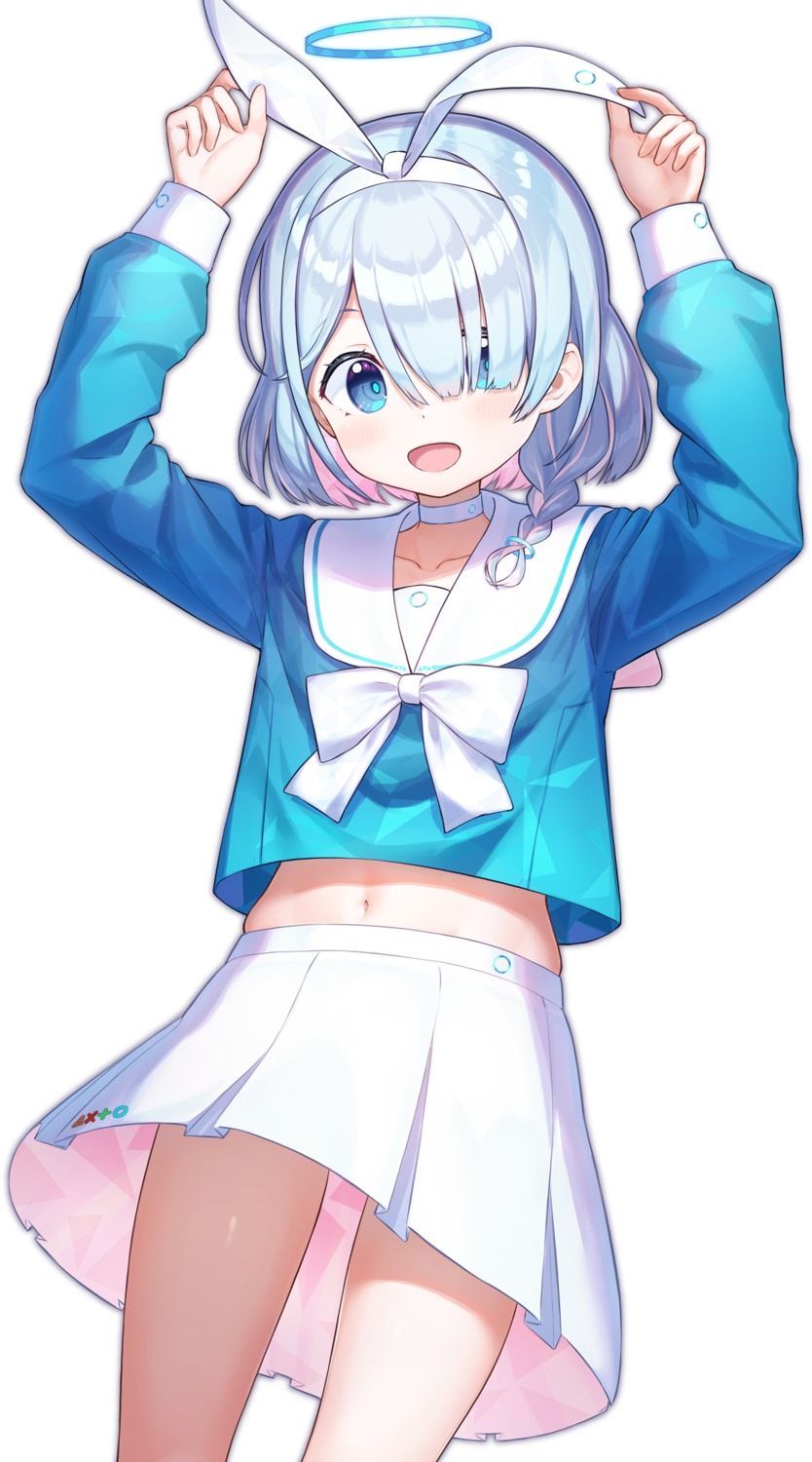 arona_(blue_archive), blue_archive, halo, seifuku, skirt_lift, takechii