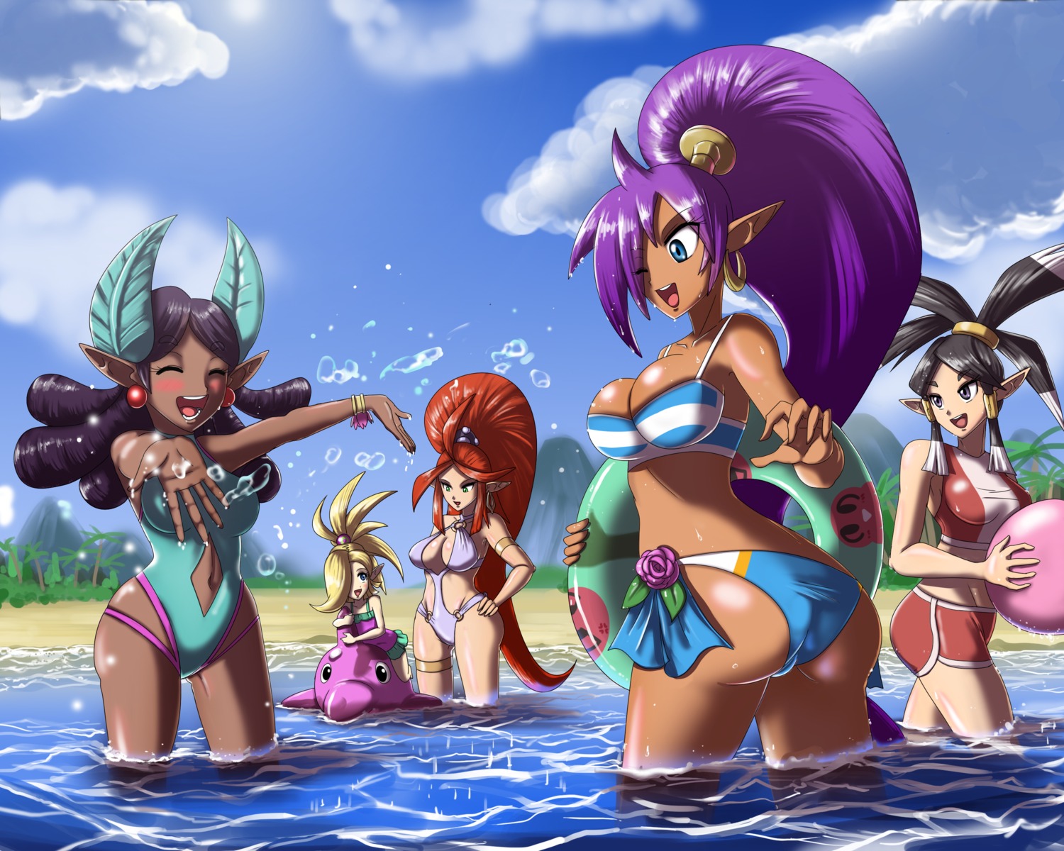 ass, bikini, harmony_(shantae), plink_(shantae), pointy_ears, ruru_(pixiv23188158), shantae, shantae_(character)