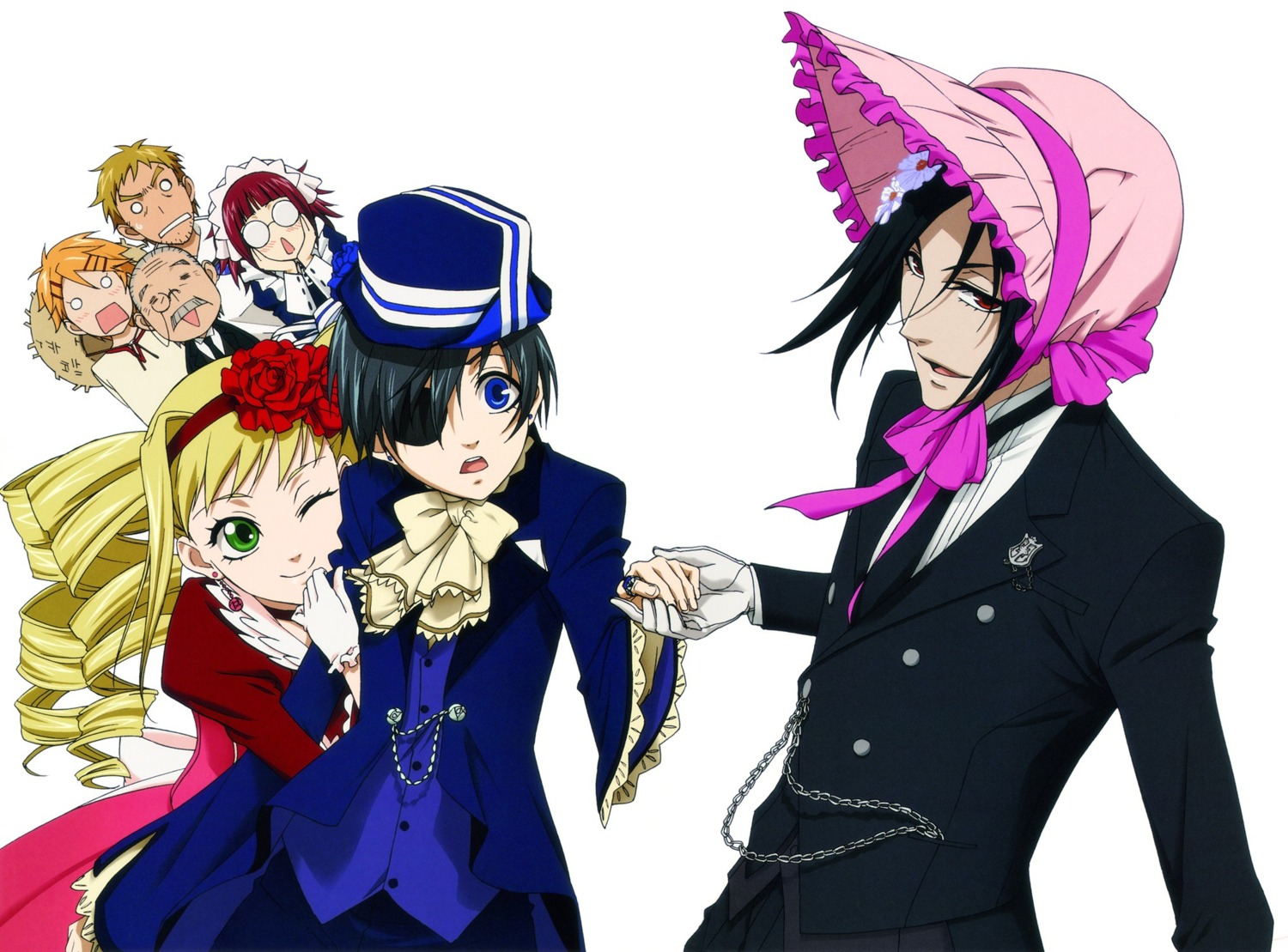 aoki_tsuru, bard, ciel_phantomhive, elizabeth_middleford, eyepatch, finnian, kuroshitsuji, maid