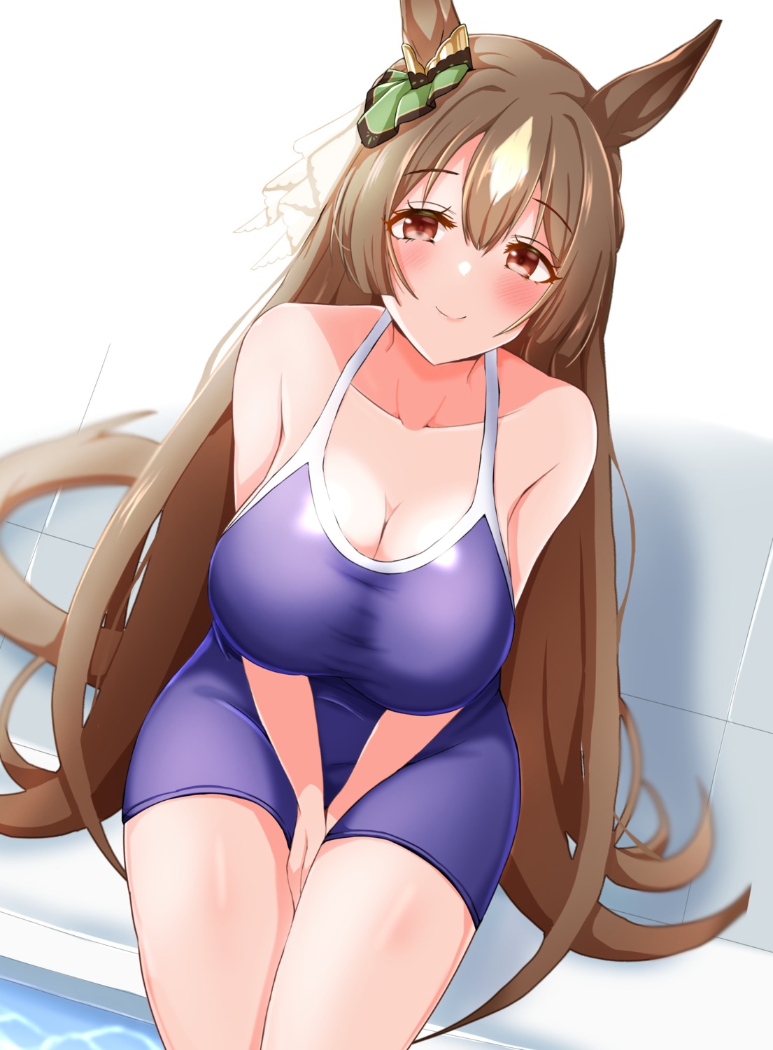 animal_ears, cleavage, raindrop746079, satono_diamond_(umamusume), school_swimsuit, swimsuits, uma_musume_pretty_derby