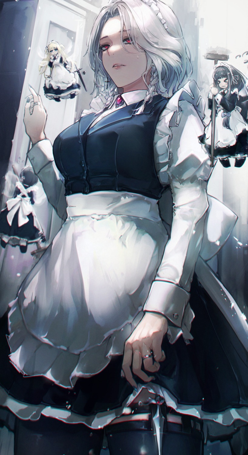 fuunyon, garter, izayoi_sakuya, maid, thighhighs, touhou, weapon