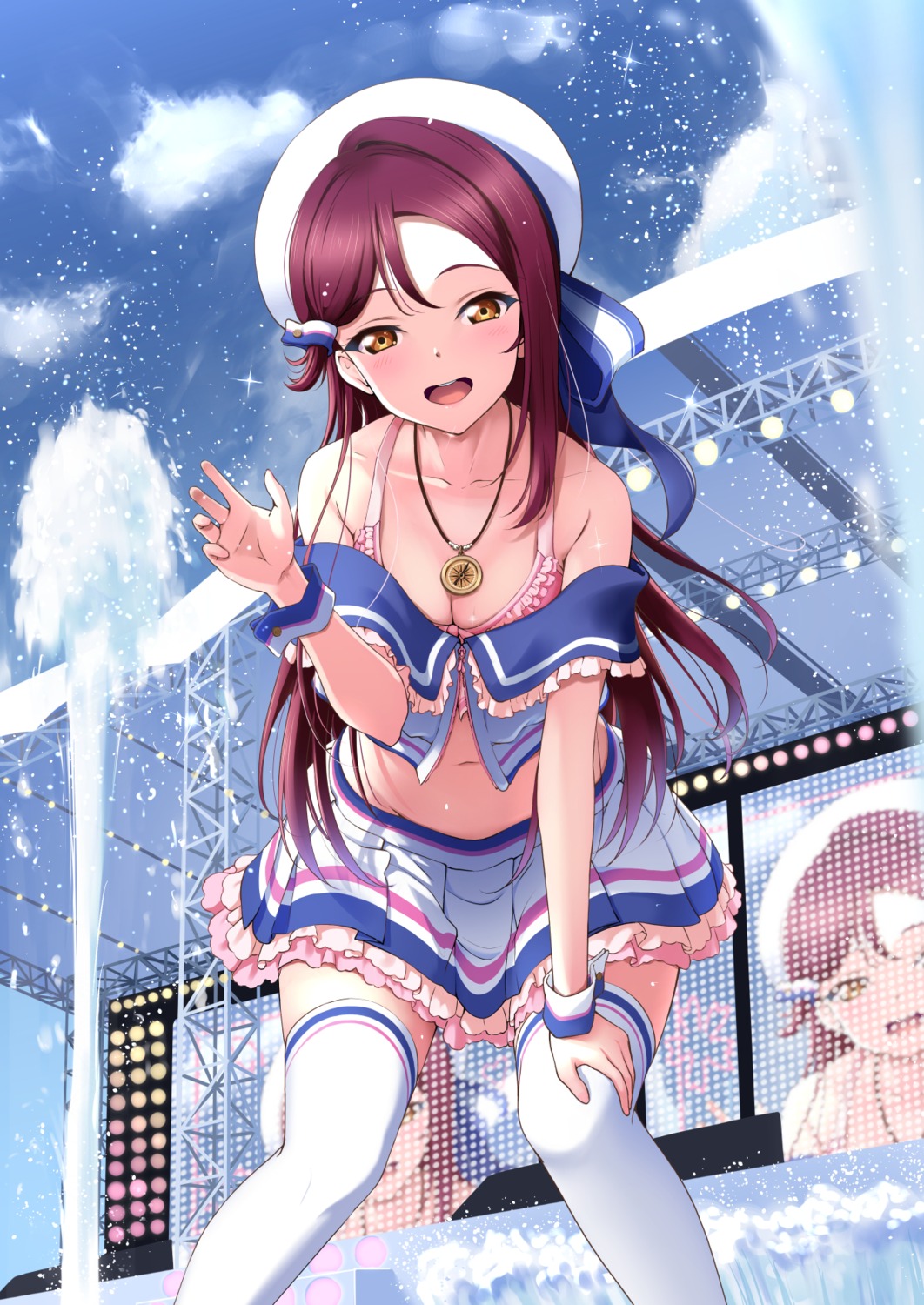 amagi_(volfuji), cleavage, love_live!_(series), love_live!_sunshine!!, sakurauchi_riko, thighhighs, uniform