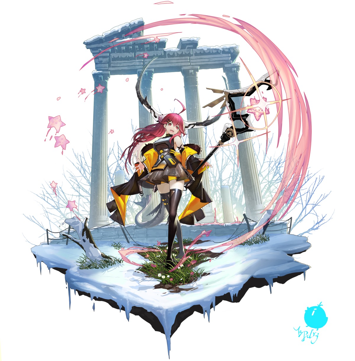 benpao_de_ruoji, garter, horns, tail, thighhighs, weapon