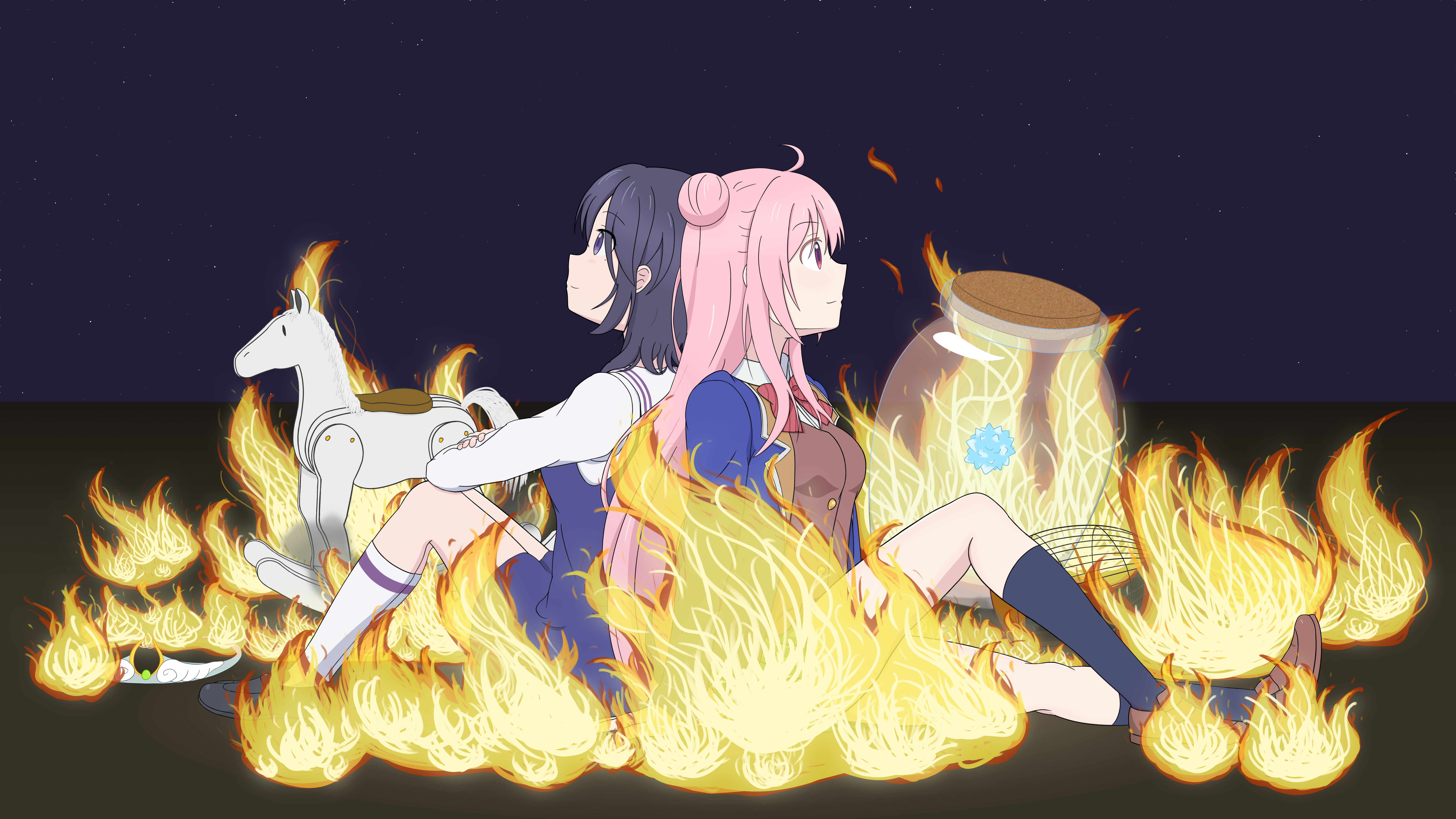 happy_sugar_life, hida_shouko, matsuzaka_satou, seifuku, skirt_lift, wallpaper