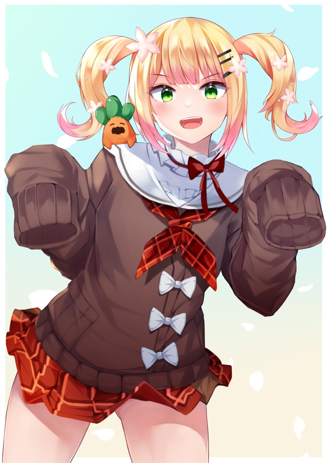hololive, irohasu, momosuzu_nene, seifuku, skirt_lift, sweater