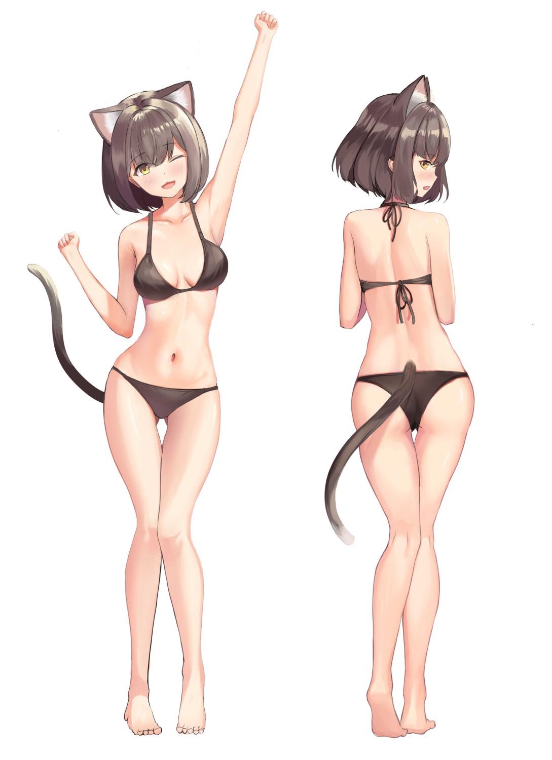 animal_ears, ass, bekkuro, bikini, nekomimi, swimsuits, tail