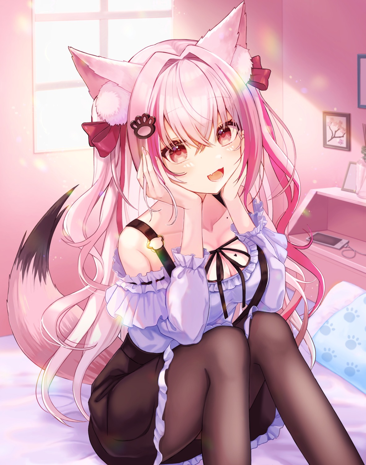 animal_ears, cleavage, kuon_ch., ookami_kuon, pantyhose, rik, skirt_lift, tail