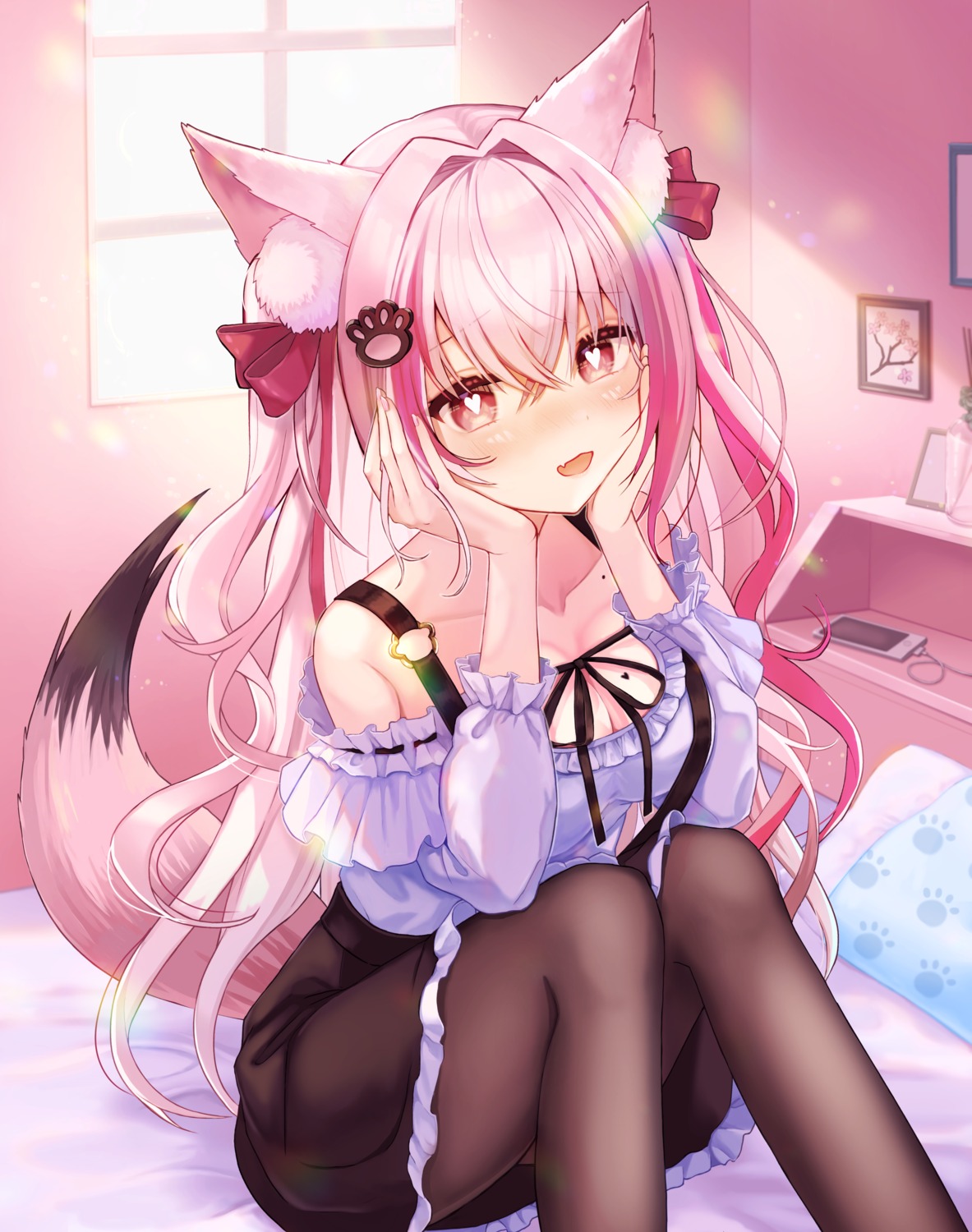 animal_ears, cleavage, kuon_ch., ookami_kuon, pantyhose, rik, skirt_lift, tail