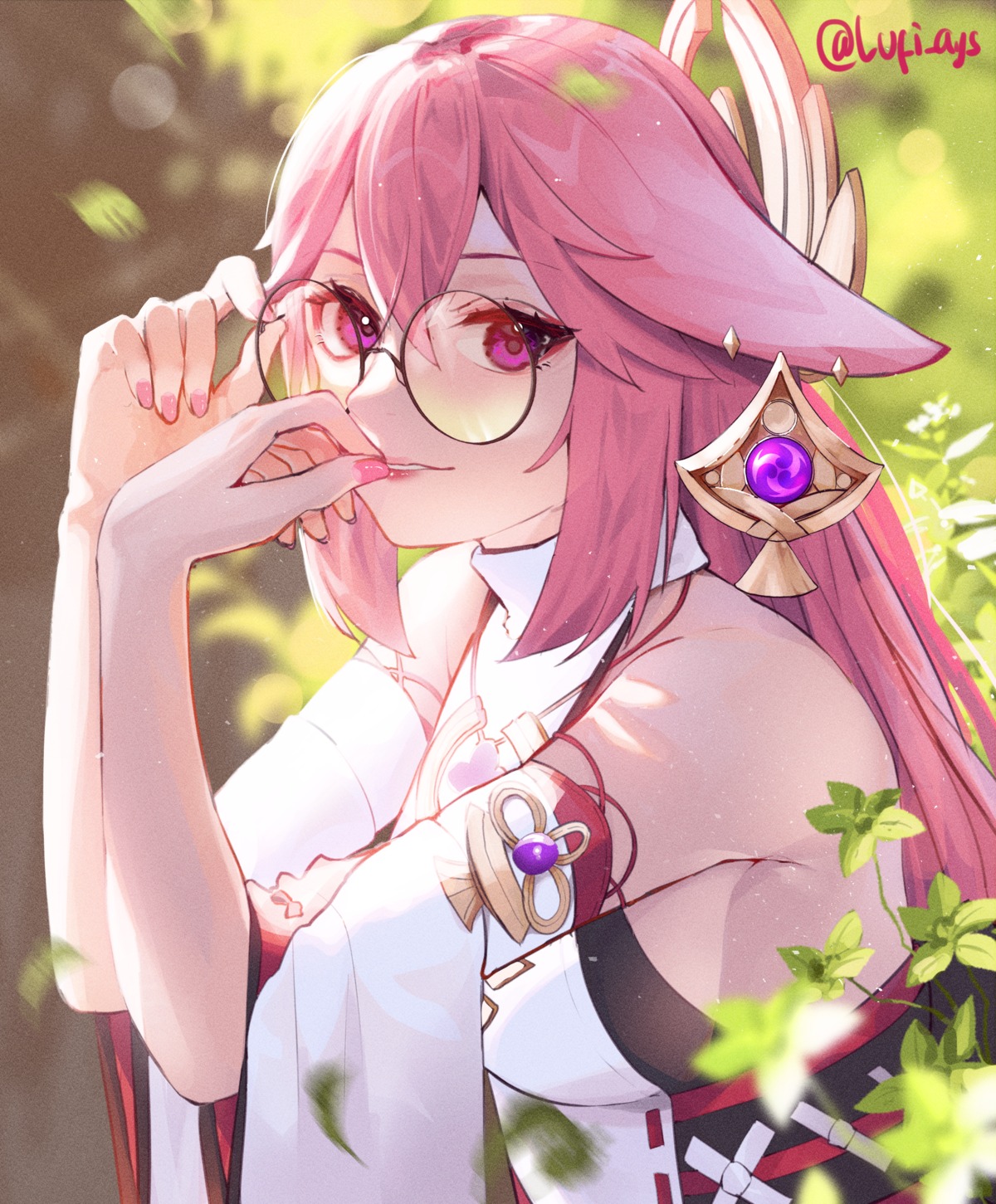 genshin_impact, japanese_clothes, lufi_ays, megane, no_bra, yae_miko