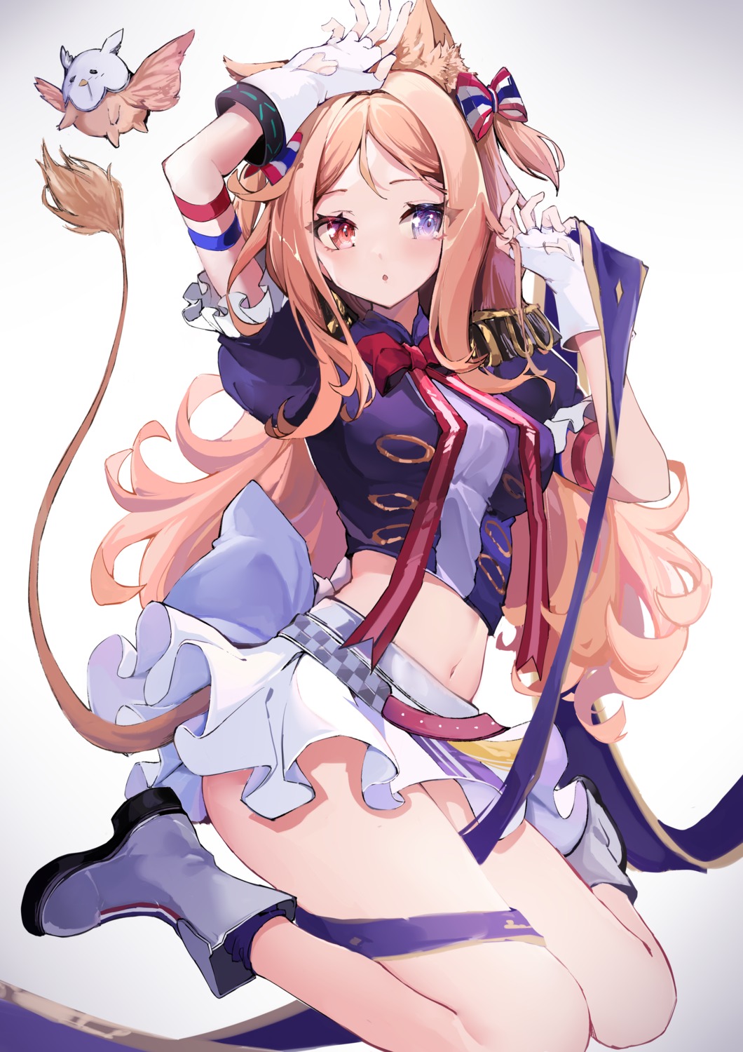a_fu_jiade_luo, animal_ears, archetto_(arknights), arknights, heterochromia, skirt_lift, tail, uniform
