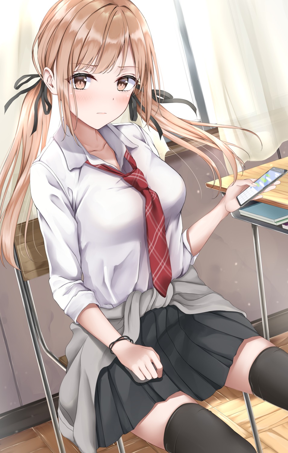 seifuku, sweater, thighhighs, yuro
