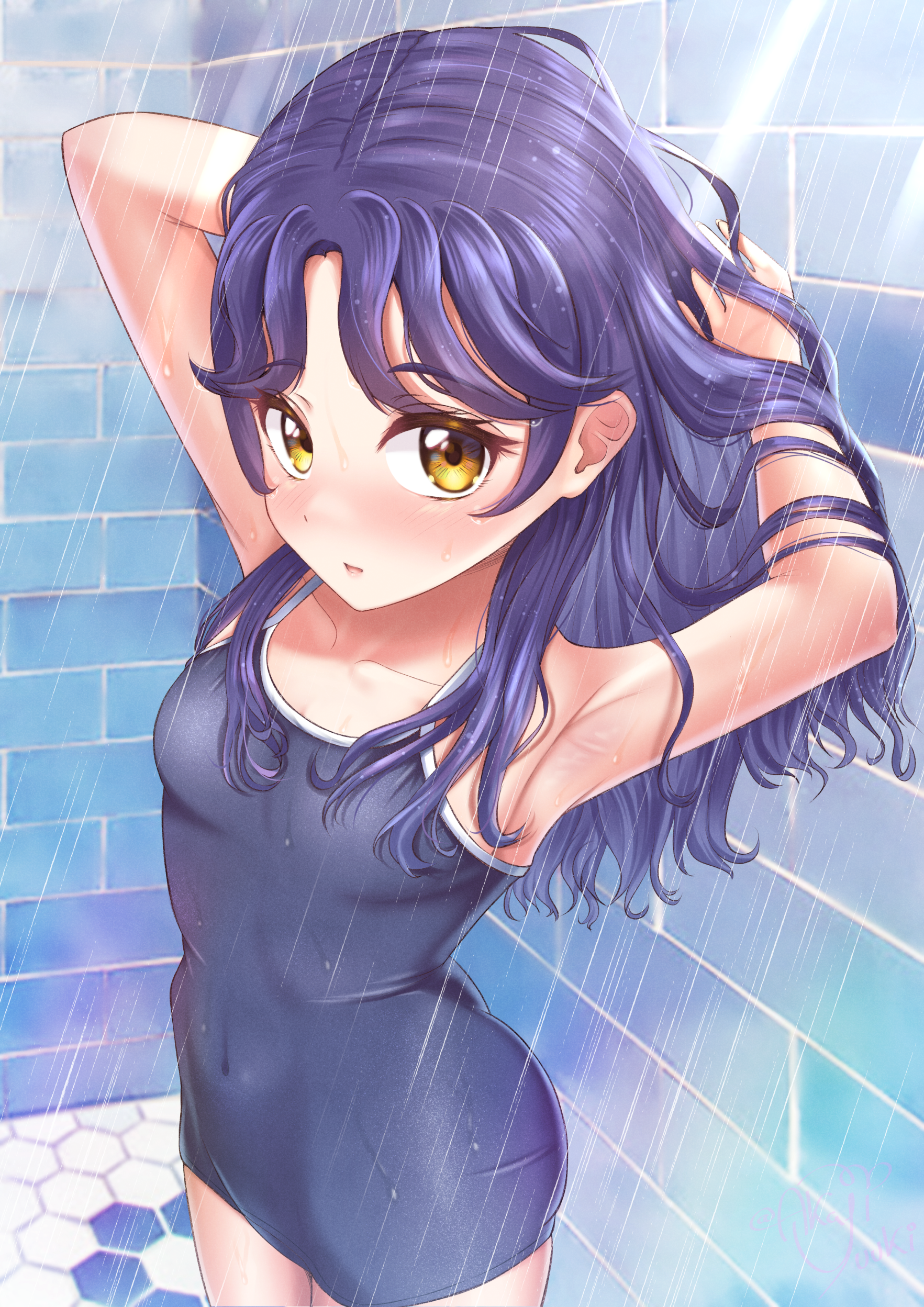 akajiyuuki, bathing, precure, school_swimsuit, suzumura_sango, swimsuits, tropical-rouge!_precure, wet_clothes