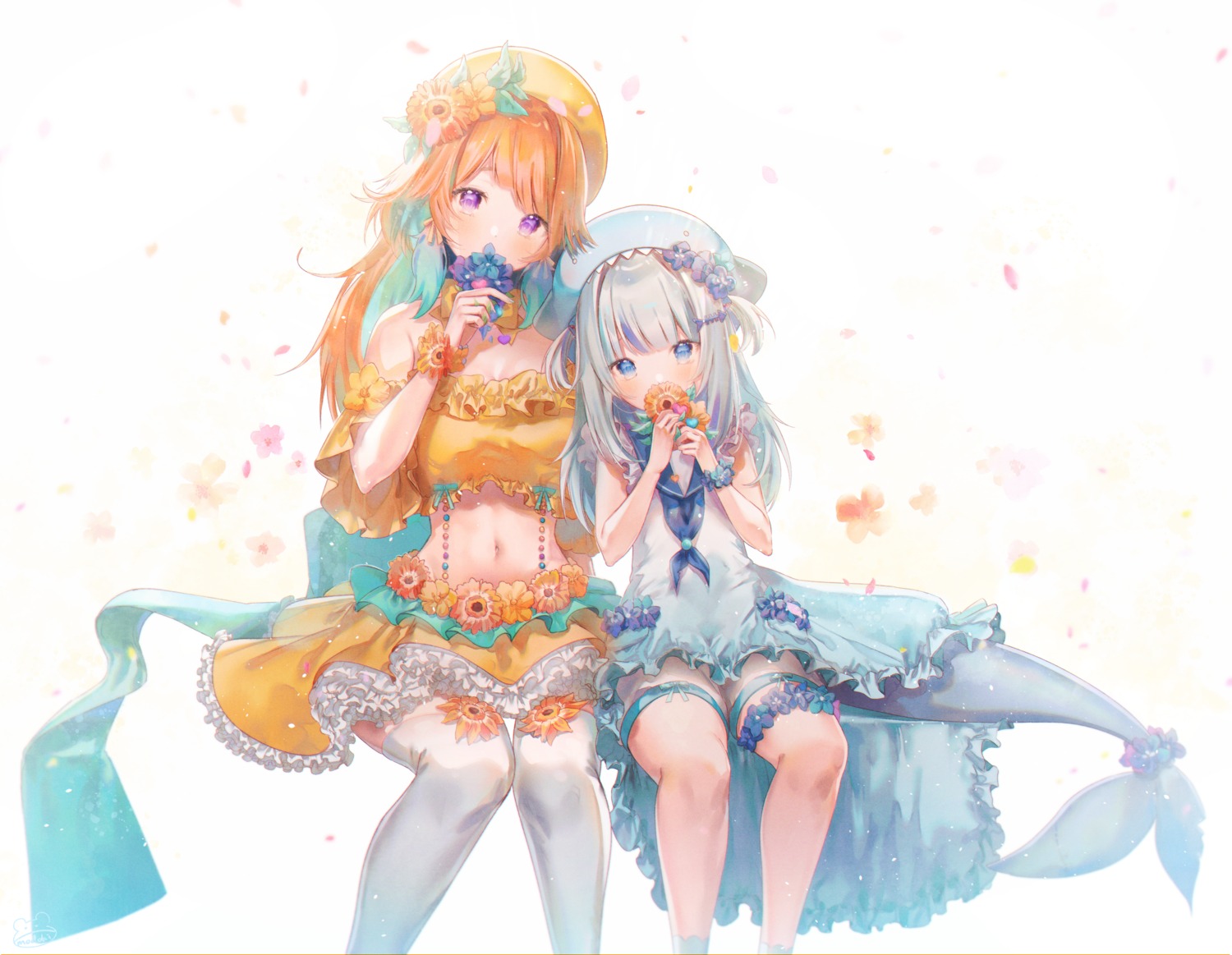 dress, garter, gawr_gura, hololive, hololive_english, modoki_kuma, skirt_lift, tail