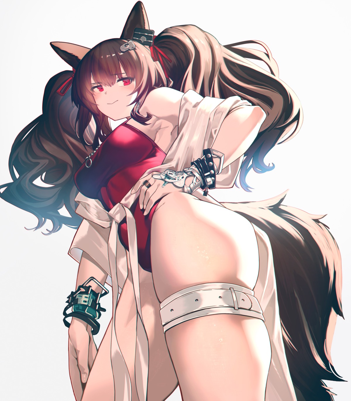 angelina_(arknights), animal_ears, arknights, ass, gaanc_23_(tomosuge), garter, swimsuits, tail