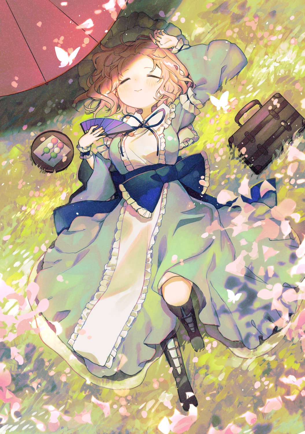 dress, omodaka_romu, saigyouji_yuyuko, touhou, umbrella